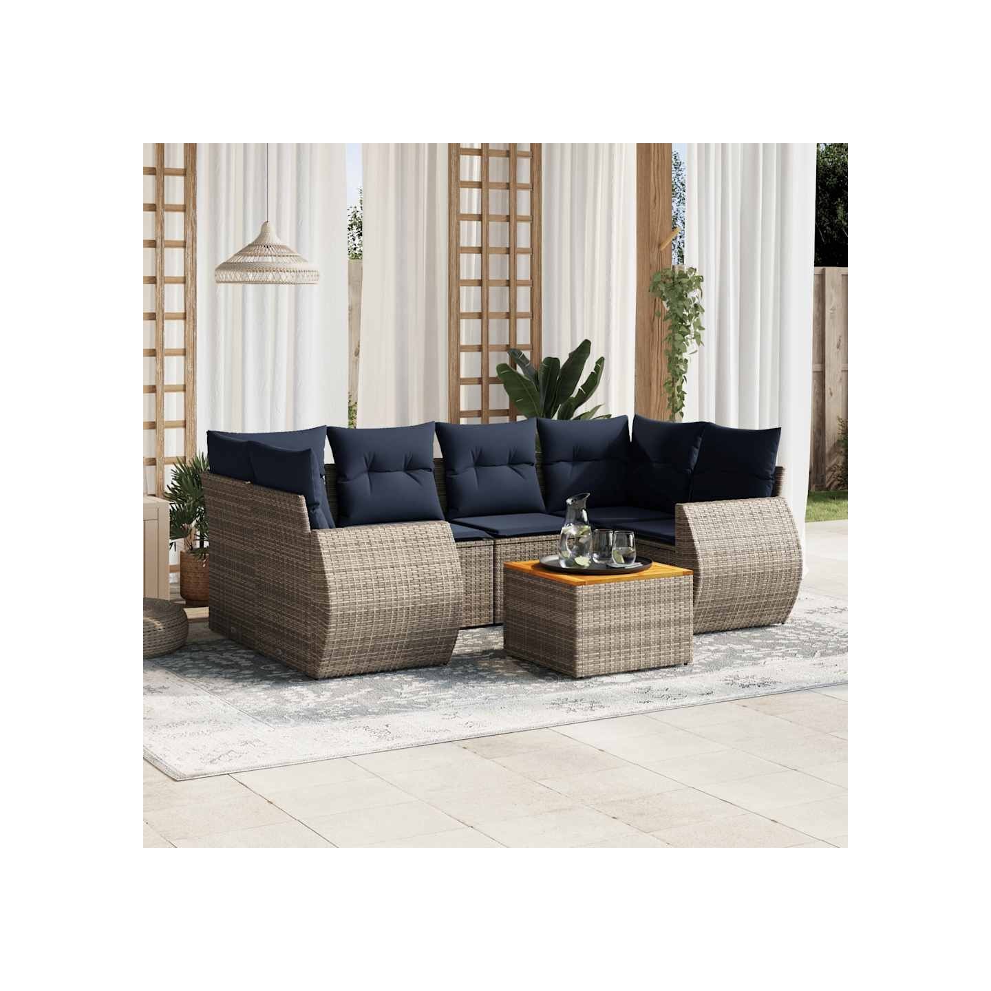 Ensemble de canapé de jardin 7 pcs avec coussins gris résine tressée