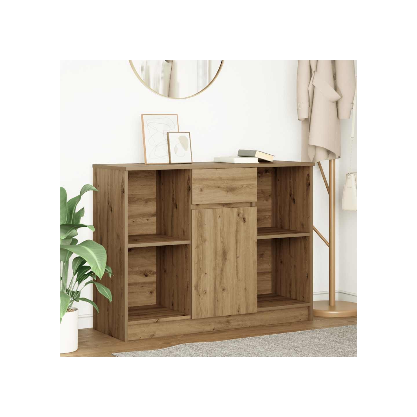 Buffet avec tiroir chêne artisanal 101x35x76 cm bois ingénierie