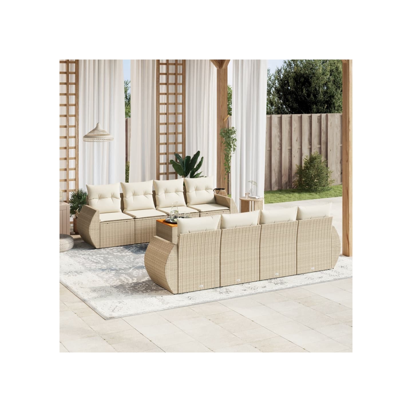 Salon de jardin avec coussins 9 pcs beige résine tressée