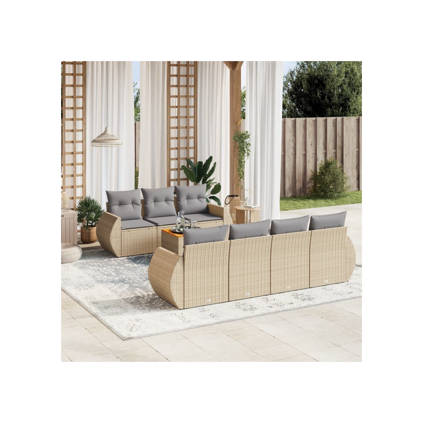 Salon de jardin avec coussins 8 pcs beige résine tressée