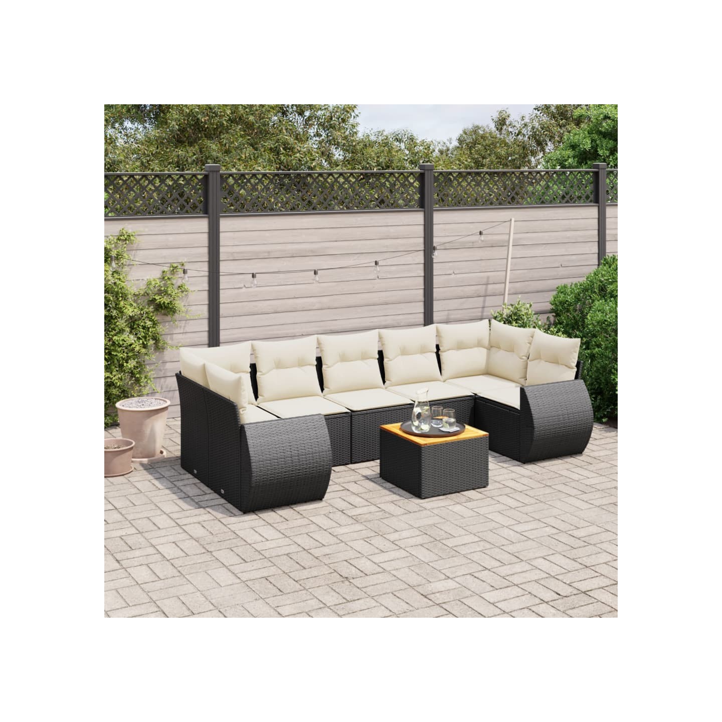 Salon de jardin 8 pcs avec coussins noir résine tressée