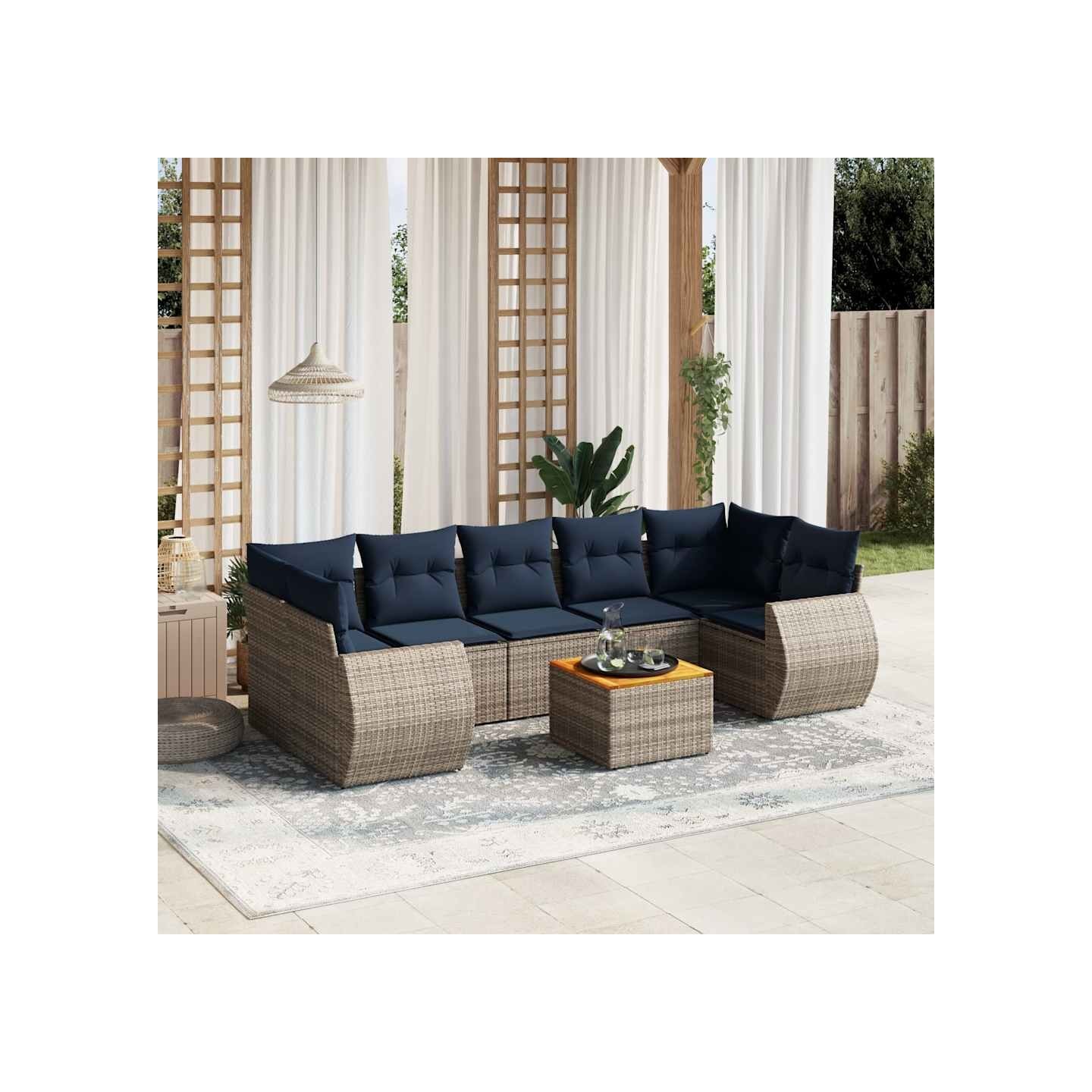 Ensemble de canapé de jardin 8 pcs avec coussins gris résine tressée