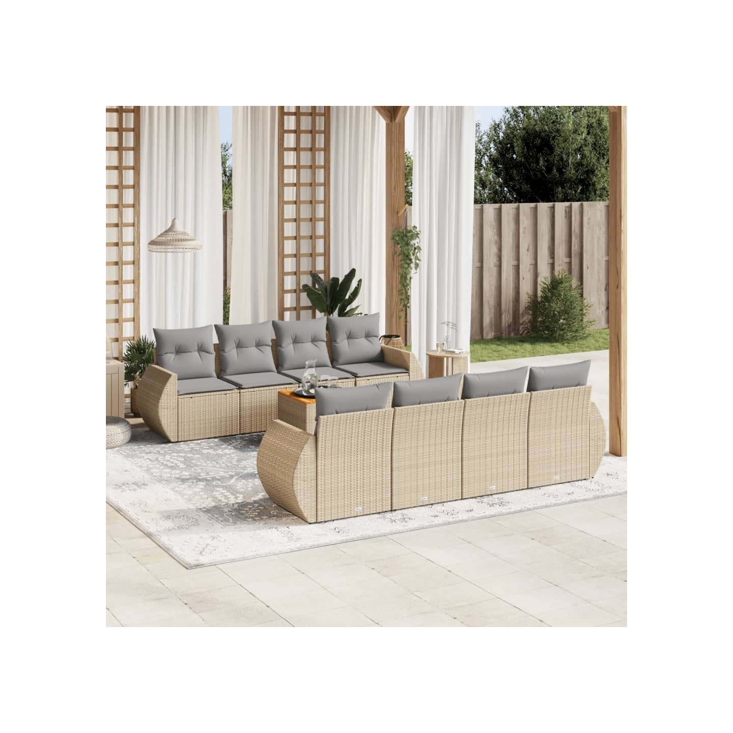 Salon de jardin avec coussins 9 pcs beige résine tressée