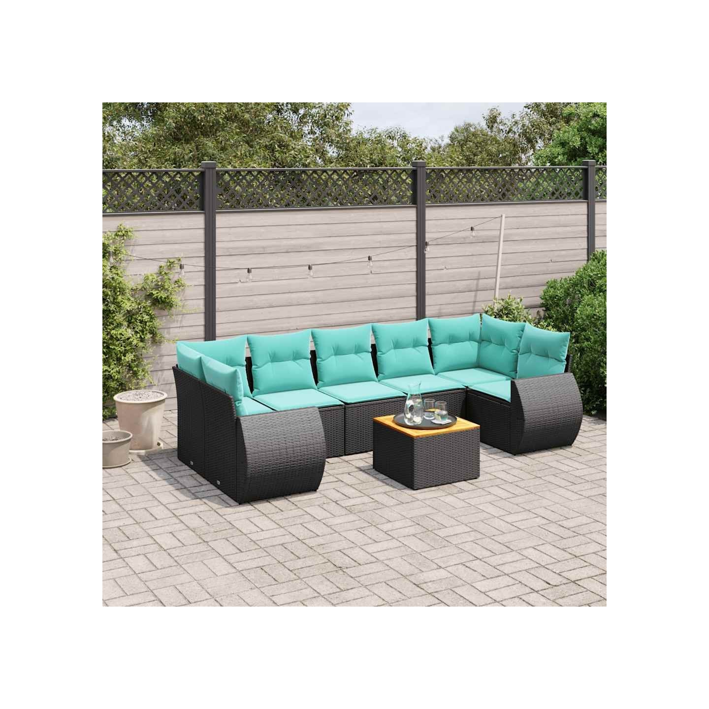 Ensemble de canapé de jardin 8 pcs avec coussins noir résine tressée