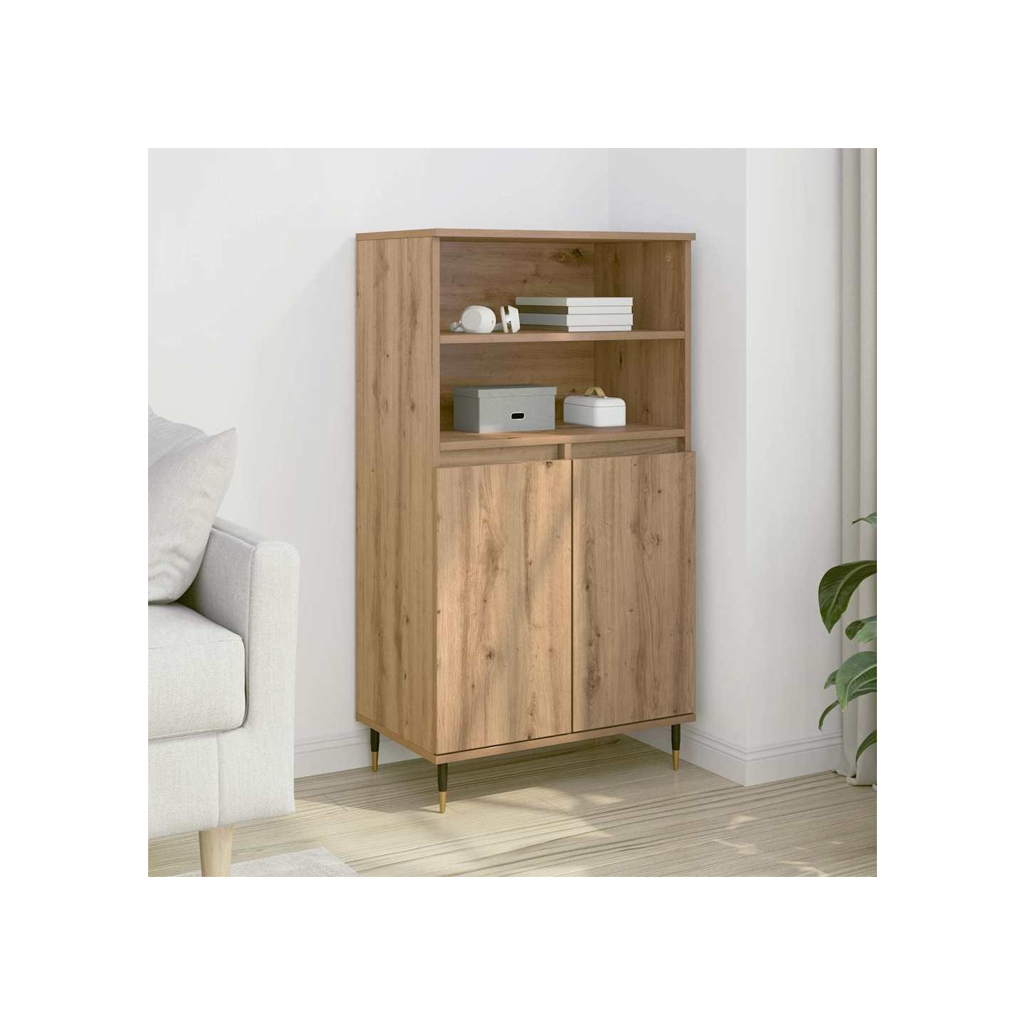 Buffet haut chêne artisanal 60x36x110 cm bois d'ingénierie