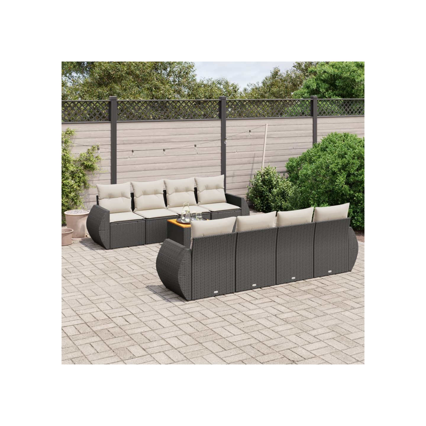 Salon de jardin 9 pcs avec coussins noir résine tressée