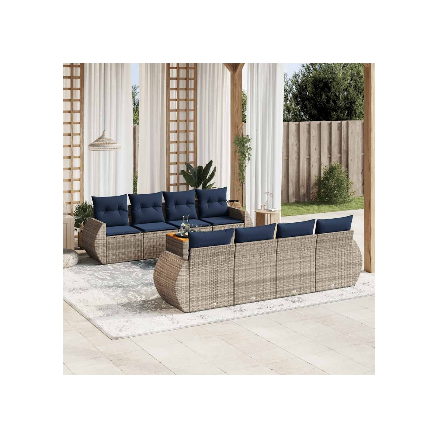 Ensemble de canapé de jardin 9 pcs avec coussins gris résine tressée
