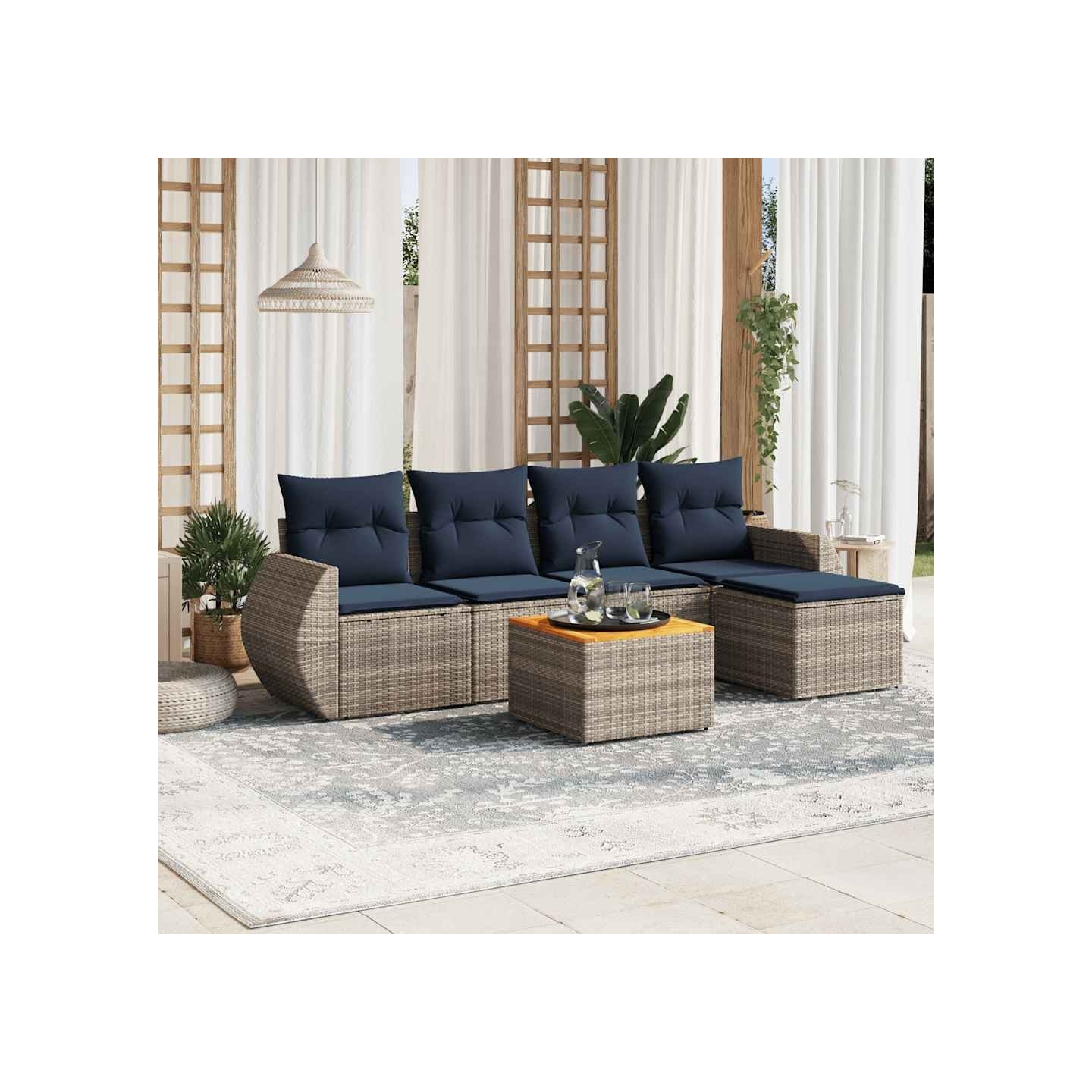 Ensemble de canapé de jardin 6 pcs avec coussins gris résine tressée