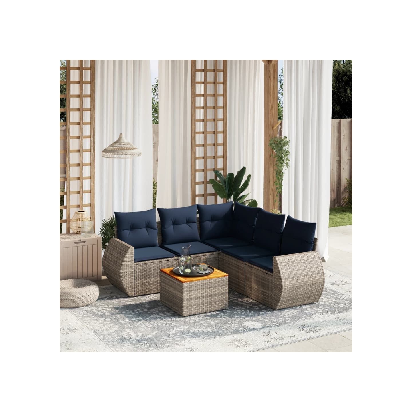 Ensemble de canapé de jardin 6 pcs avec coussins gris résine tressée