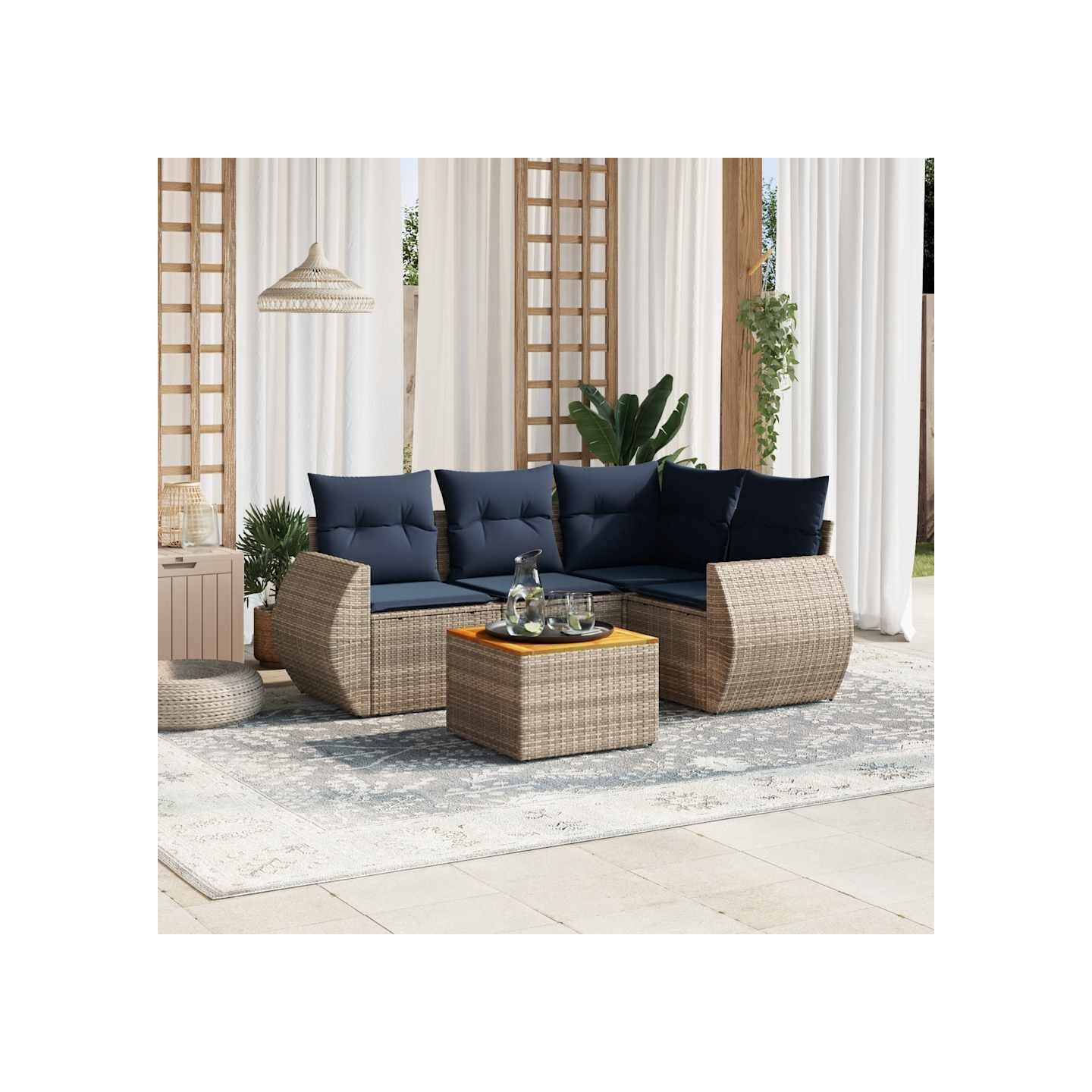 Ensemble de canapé de jardin 5 pcs avec coussins gris résine tressée