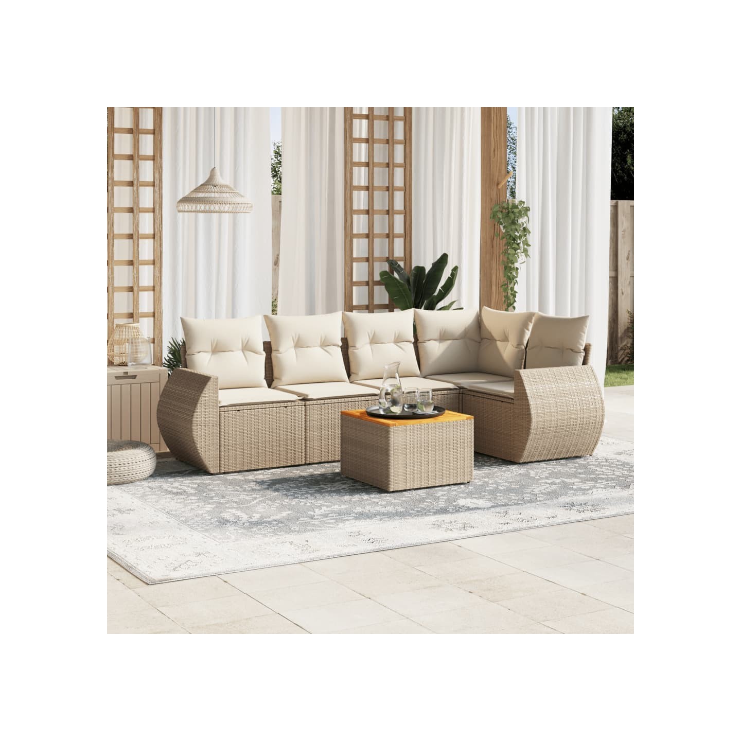 Salon de jardin avec coussins 6 pcs beige résine tressée