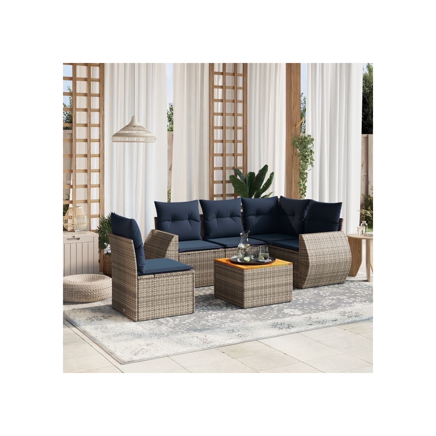 Ensemble de canapé de jardin 6 pcs avec coussins gris résine tressée