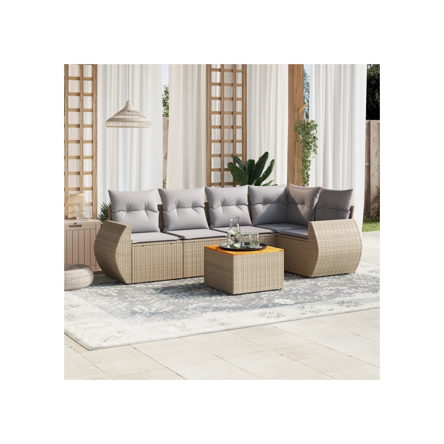 Salon de jardin avec coussins 6 pcs beige résine tressée
