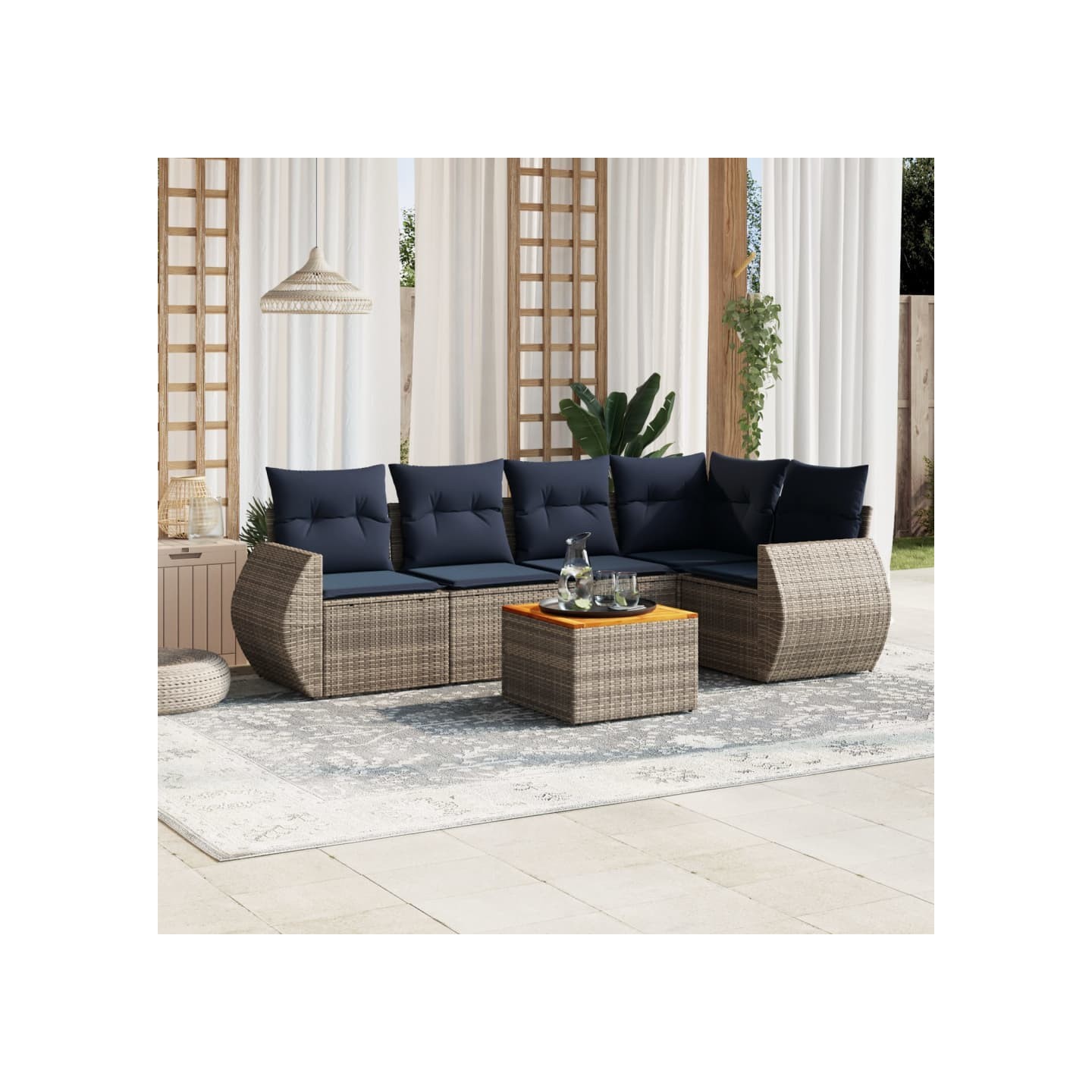 Ensemble de canapé de jardin 6 pcs avec coussins gris résine tressée