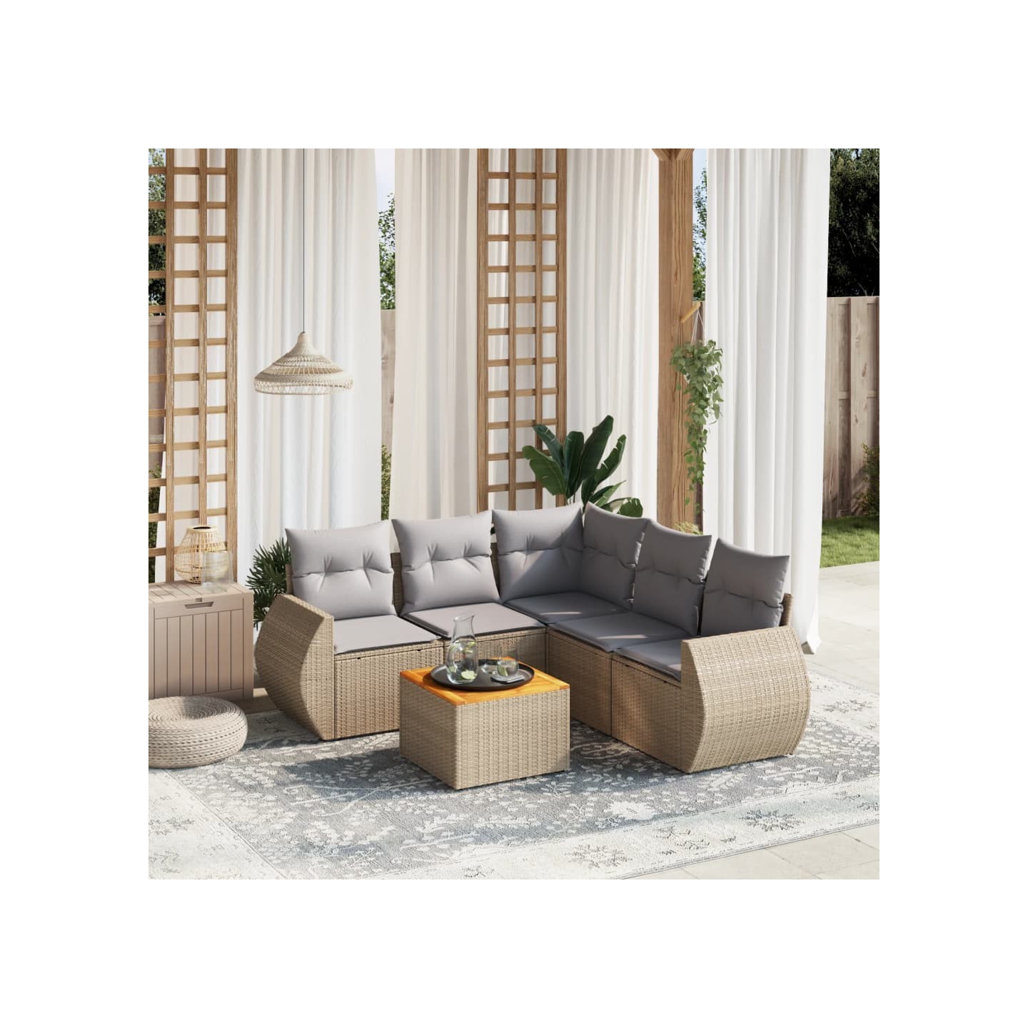 Salon de jardin avec coussins 6 pcs beige résine tressée
