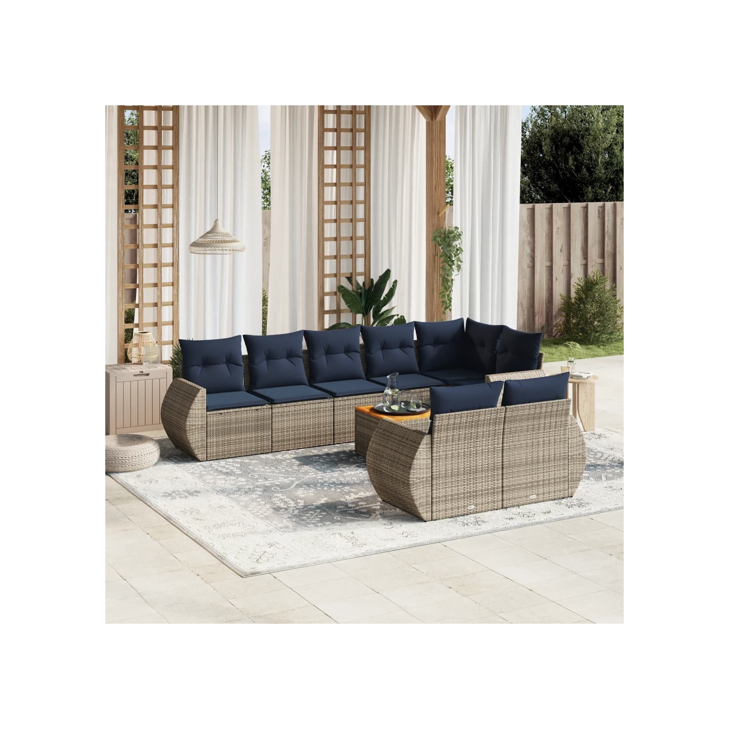 Ensemble de canapé de jardin 9 pcs avec coussins gris résine tressée