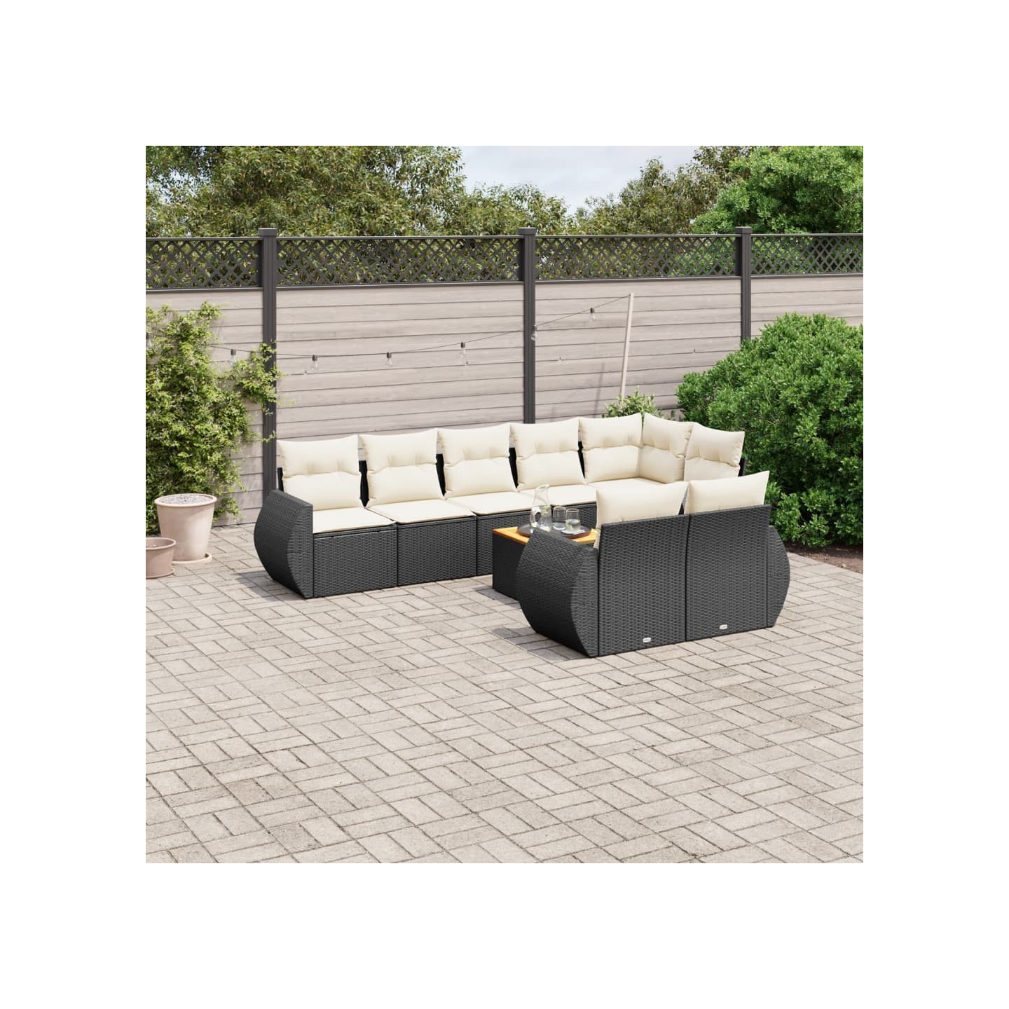Salon de jardin 9 pcs avec coussins noir résine tressée