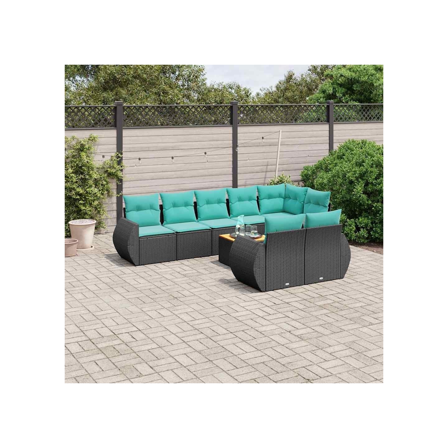 Ensemble de canapé de jardin 9 pcs avec coussins noir résine tressée
