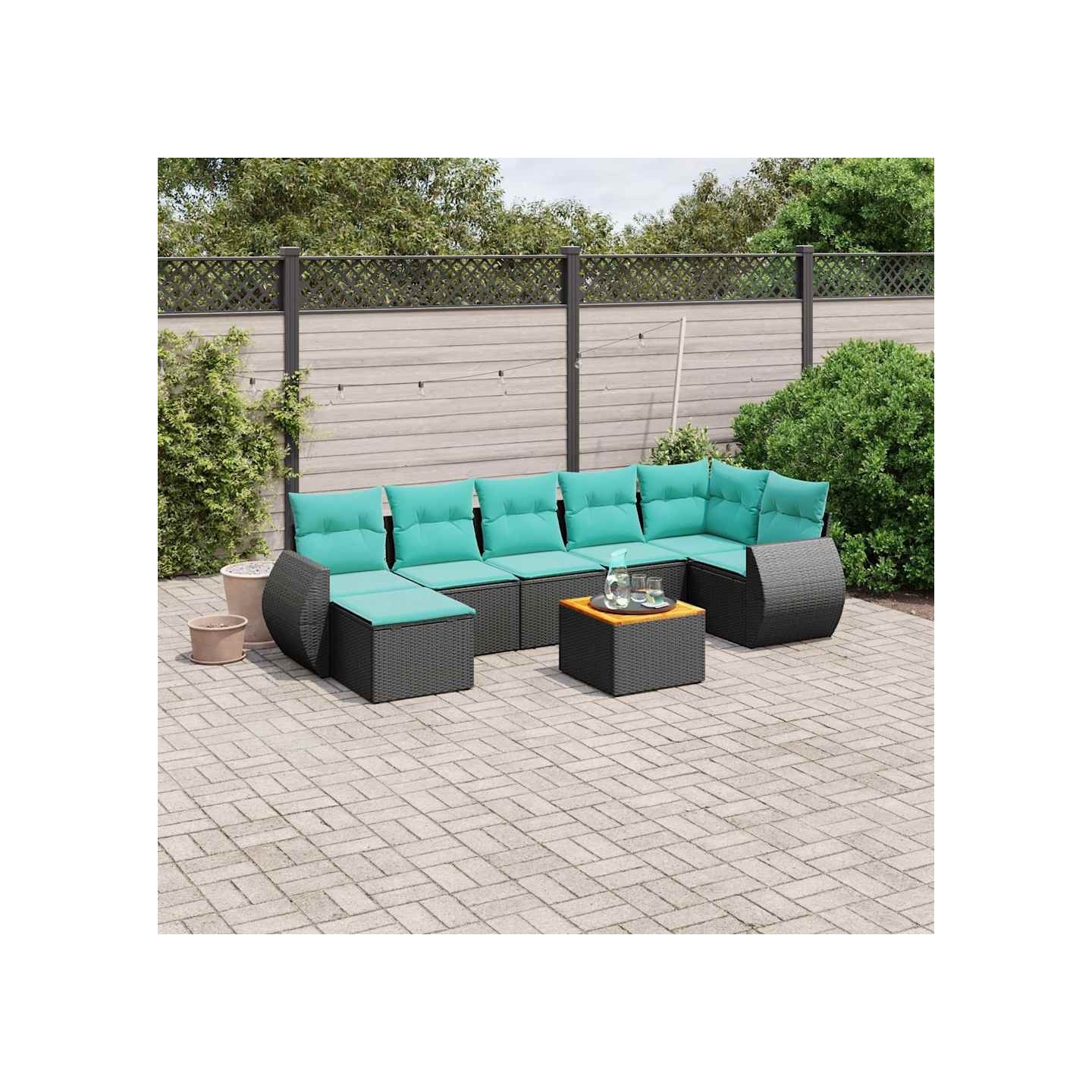 Ensemble de canapé de jardin 8 pcs avec coussins noir résine tressée
