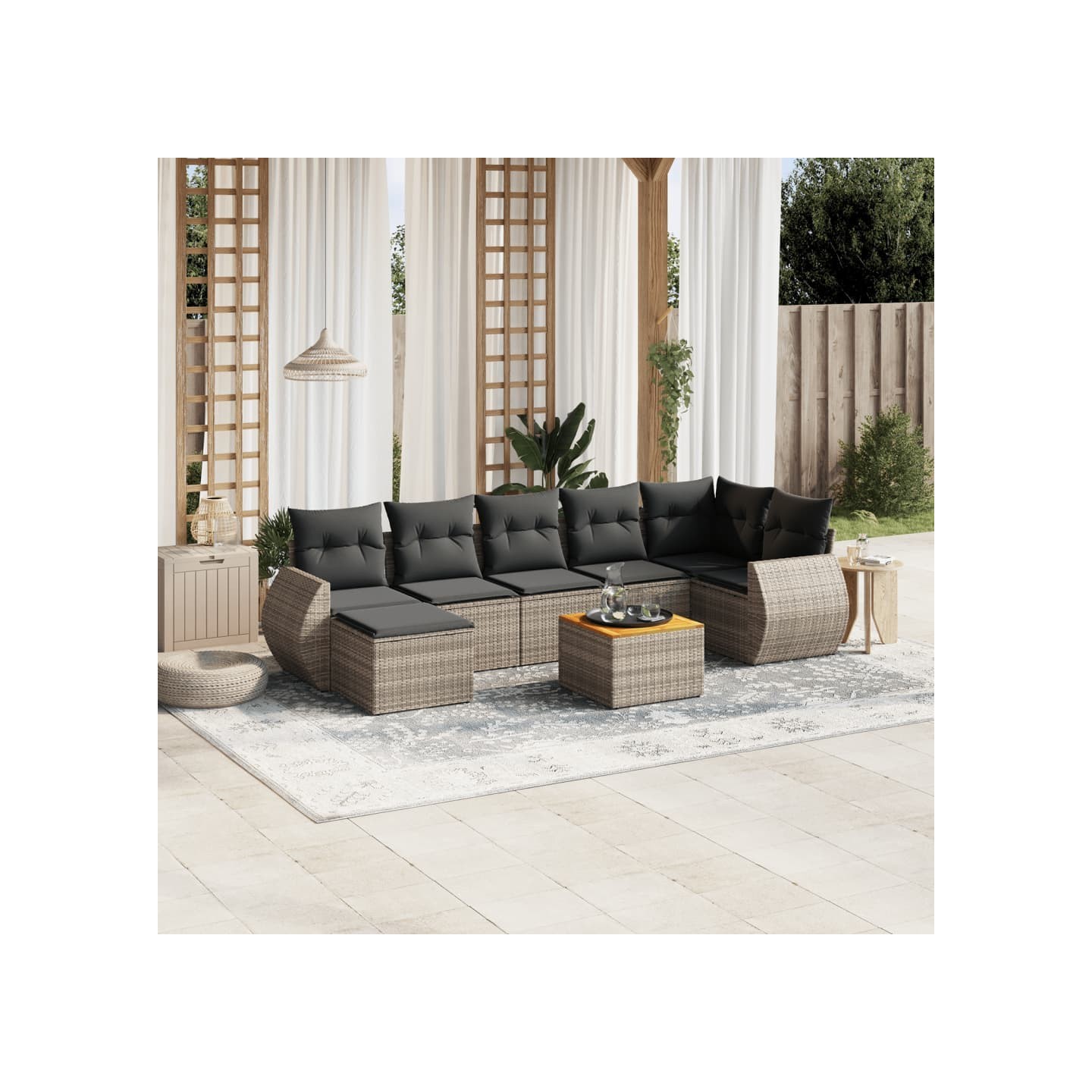 Salon de jardin 8 pcs avec coussins gris résine tressée