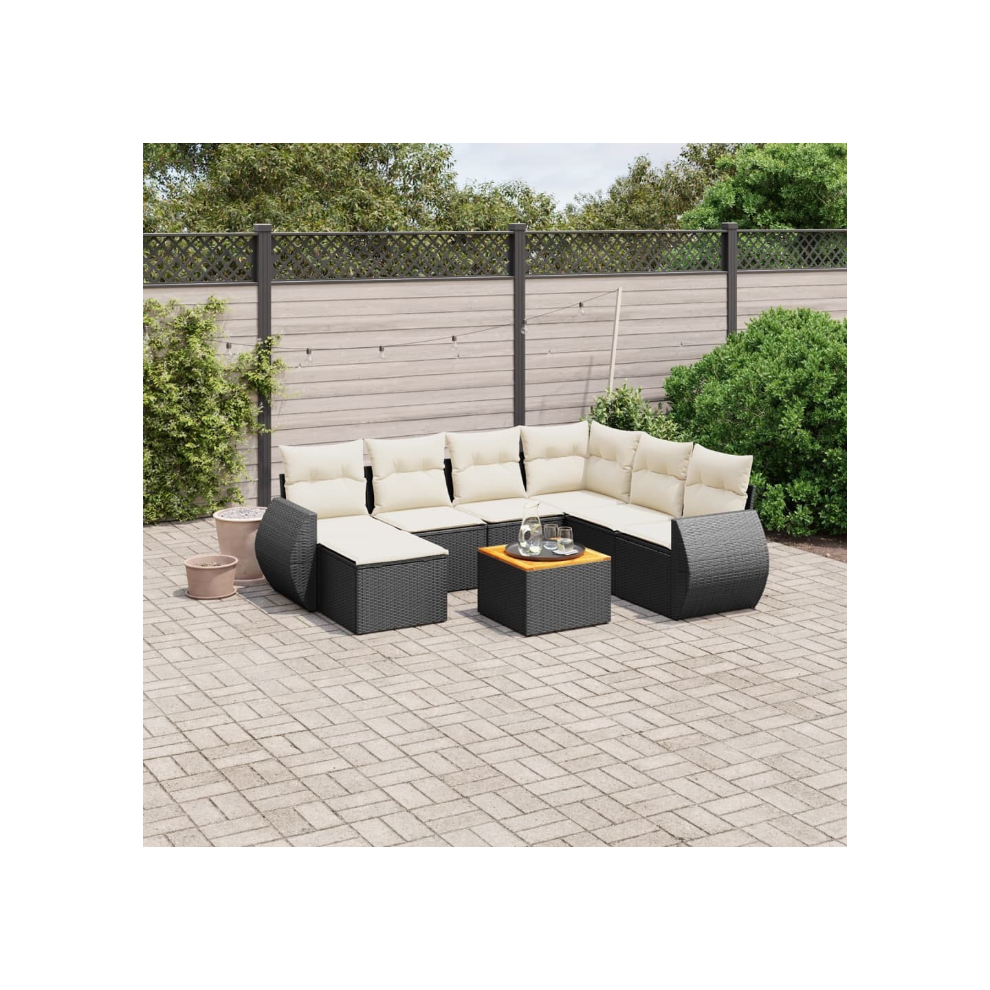 Salon de jardin 8 pcs avec coussins noir résine tressée
