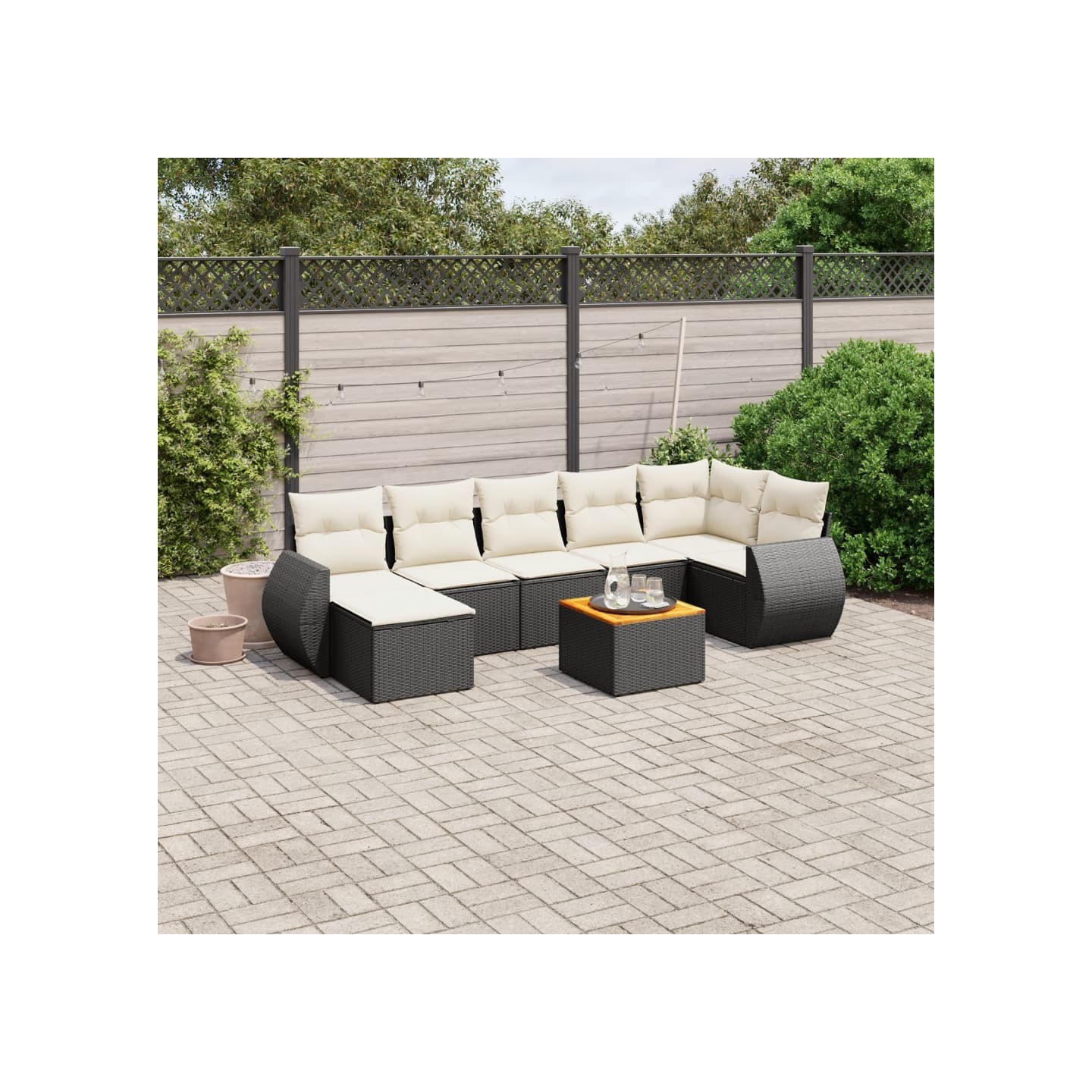 Salon de jardin 8 pcs avec coussins noir résine tressée