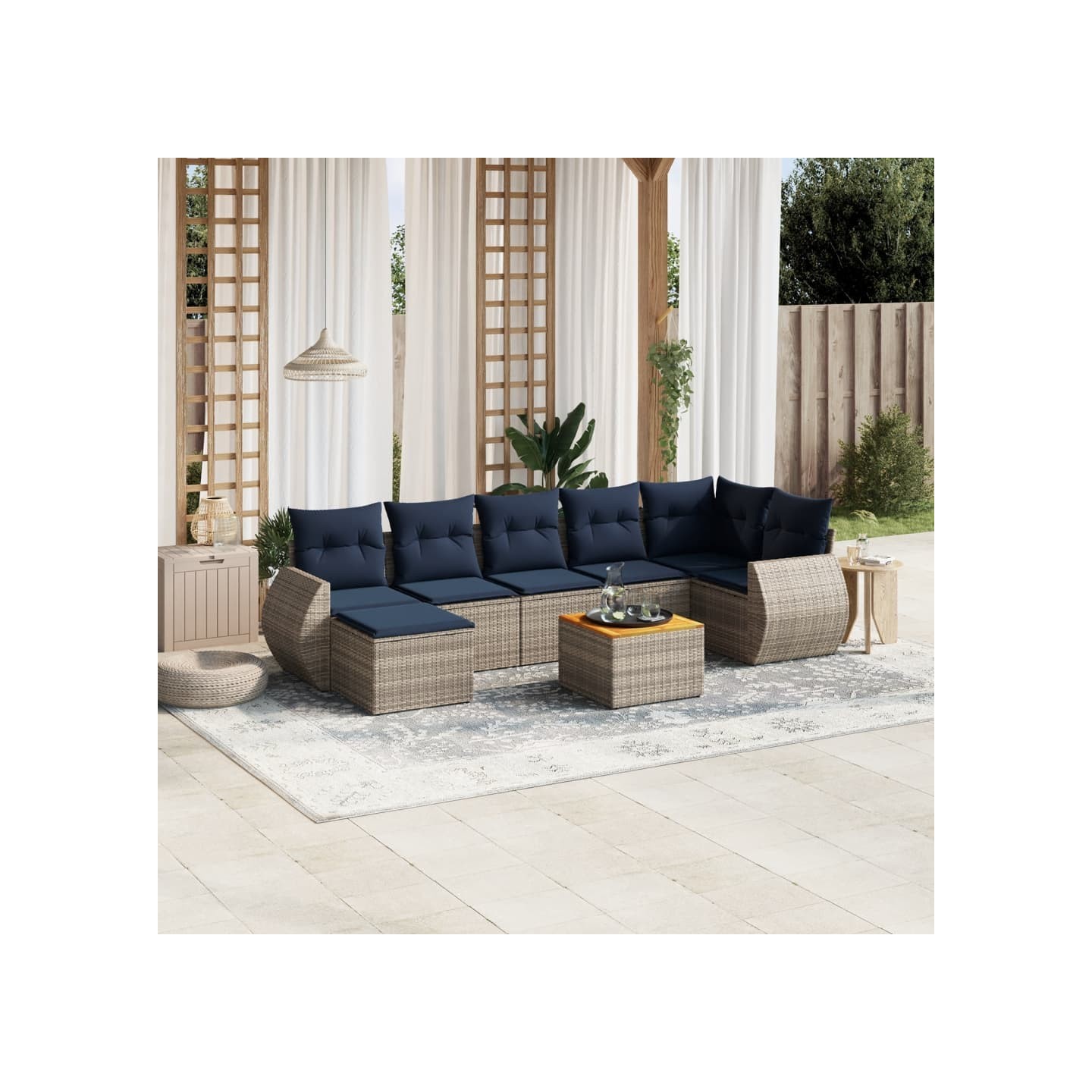 Ensemble de canapé de jardin 8 pcs avec coussins gris résine tressée