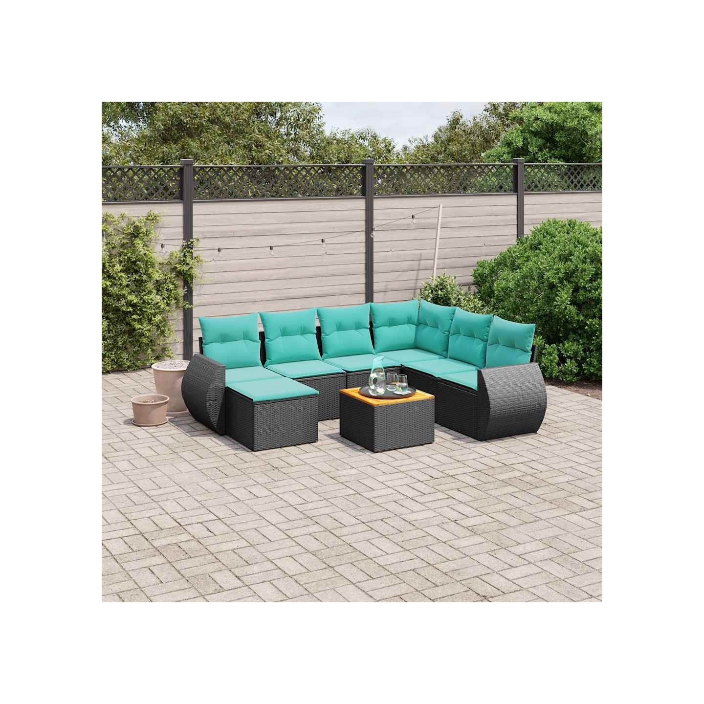 Ensemble de canapé de jardin 8 pcs avec coussins noir résine tressée
