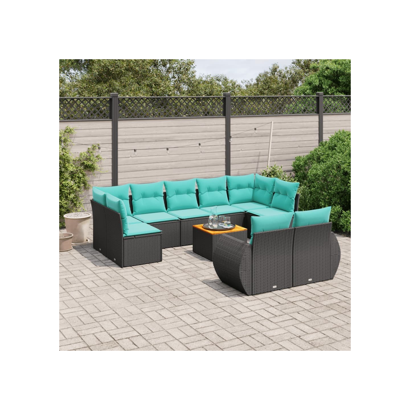 Ensemble de canapé de jardin 10 pcs avec coussins noir