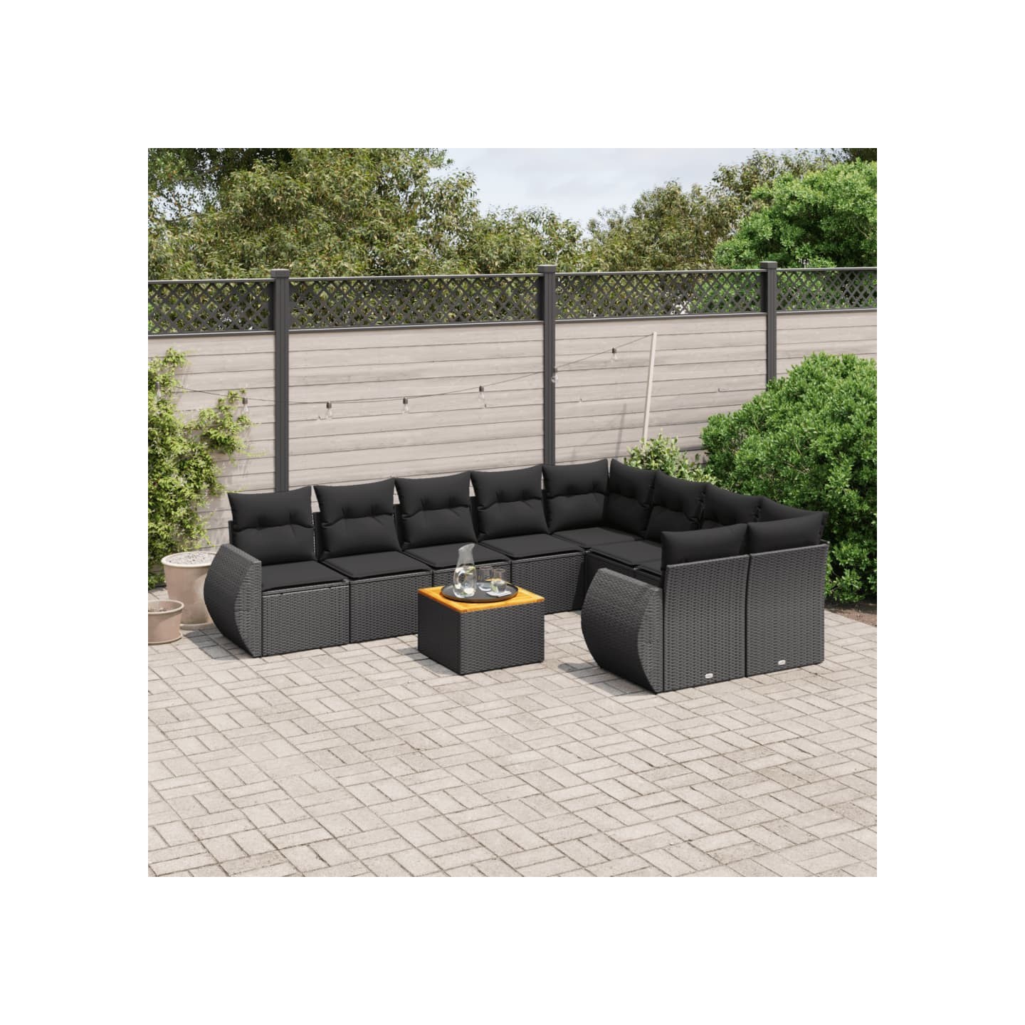 Salon de jardin 10 pcs avec coussins noir résine tressée