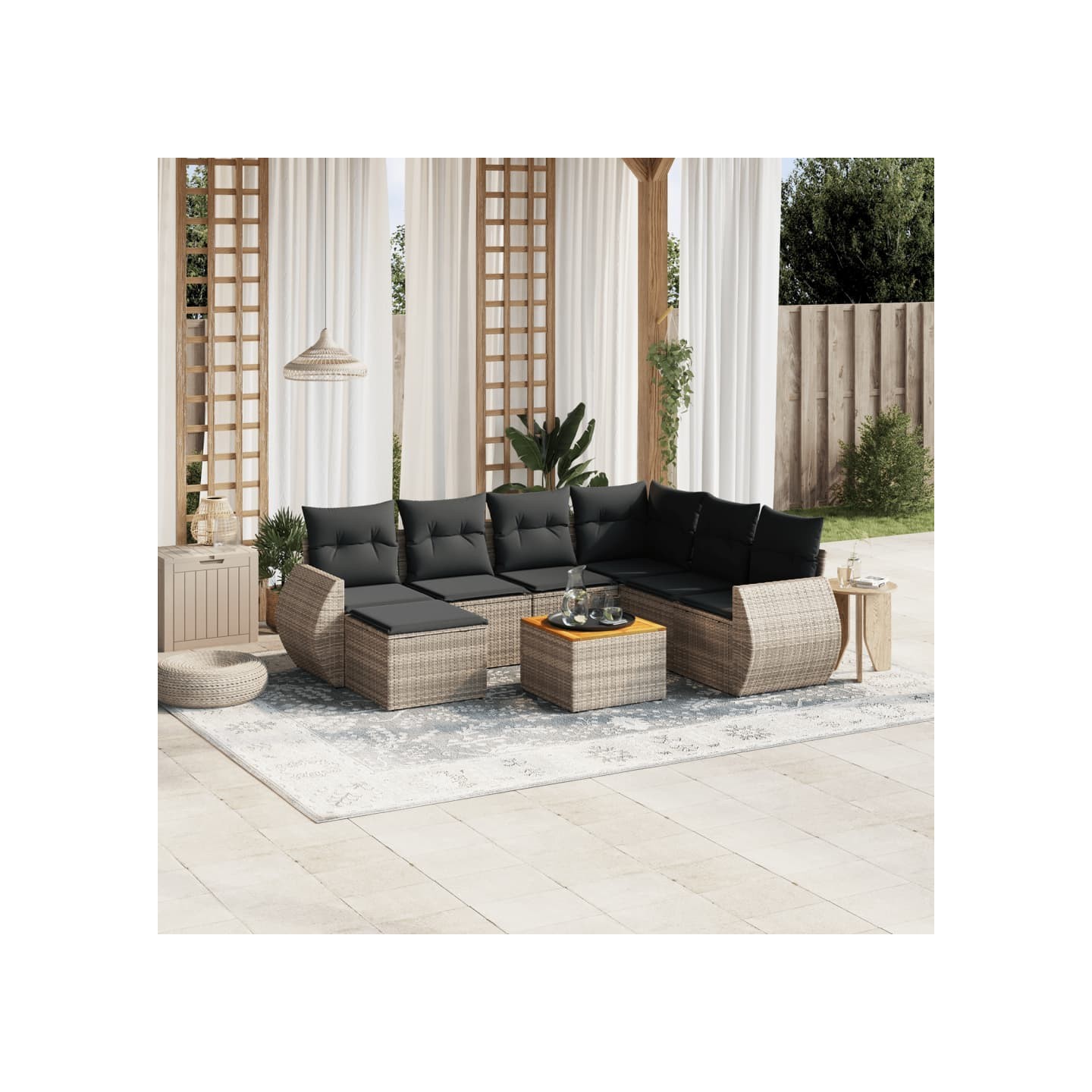Salon de jardin 8 pcs avec coussins gris résine tressée