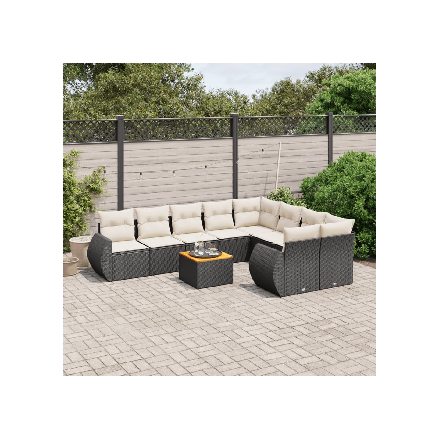 Salon de jardin 10 pcs avec coussins noir résine tressée