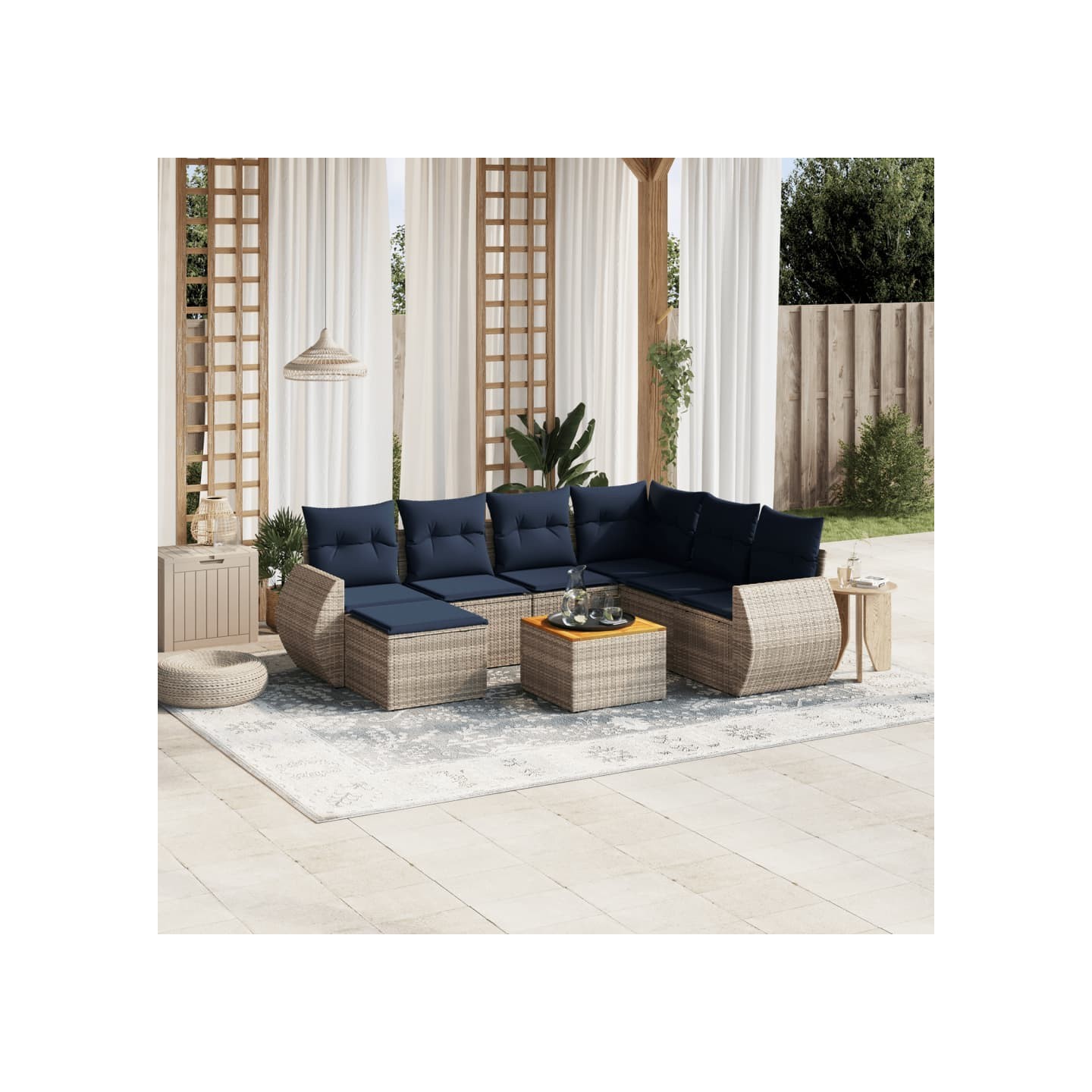 Ensemble de canapé de jardin 8 pcs avec coussins gris résine tressée