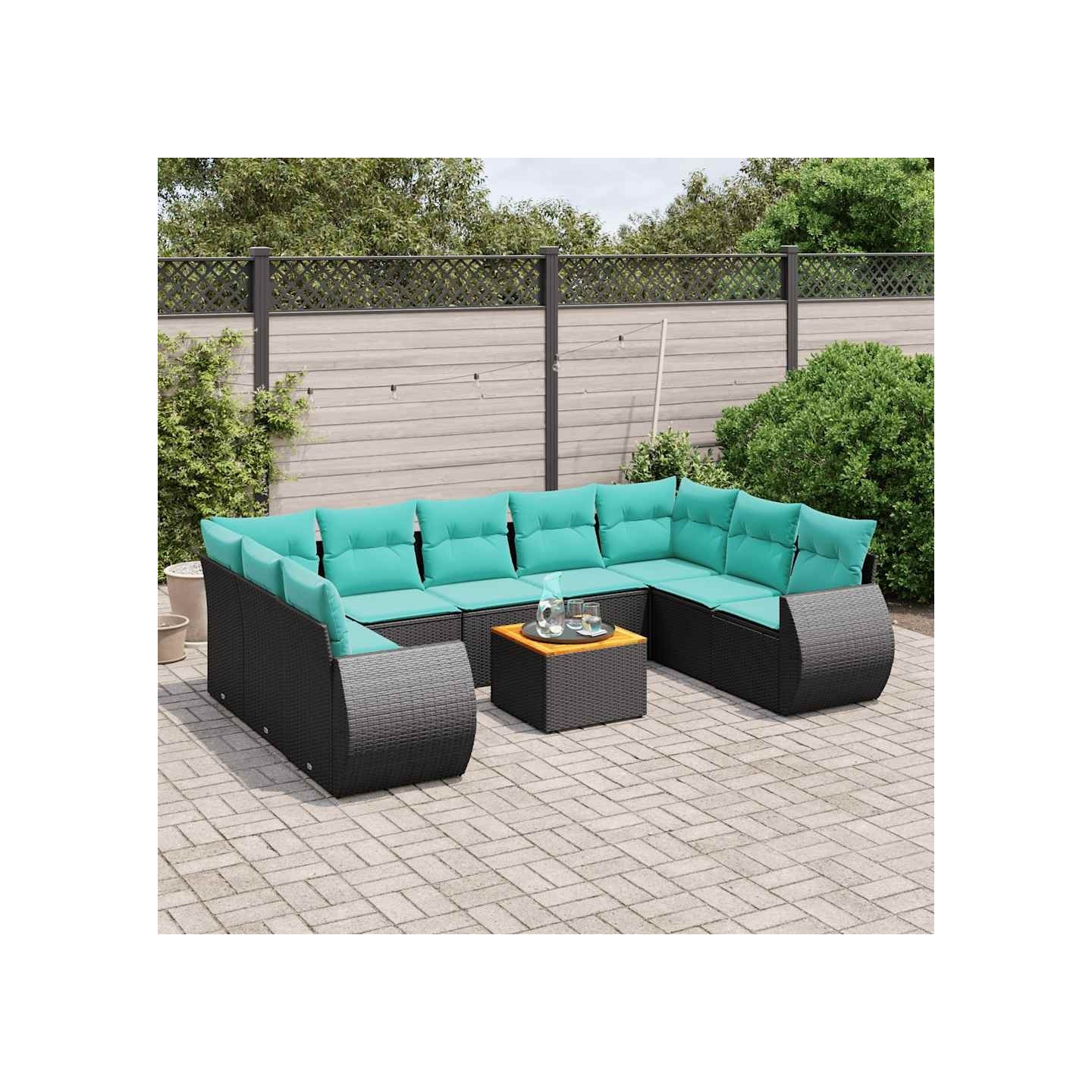 Ensemble de canapé de jardin 10 pcs avec coussins noir