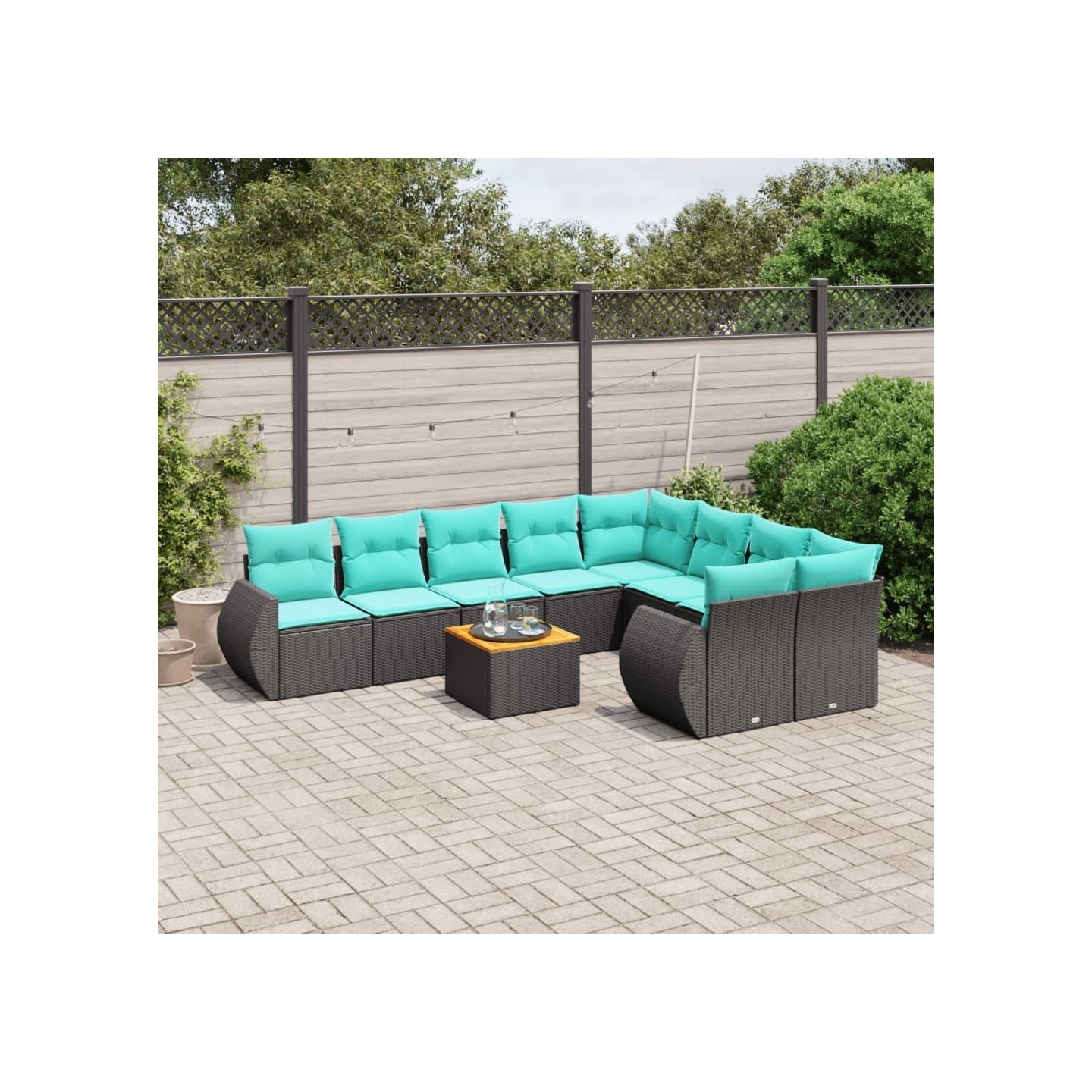 Ensemble de canapé de jardin 10 pcs avec coussins noir