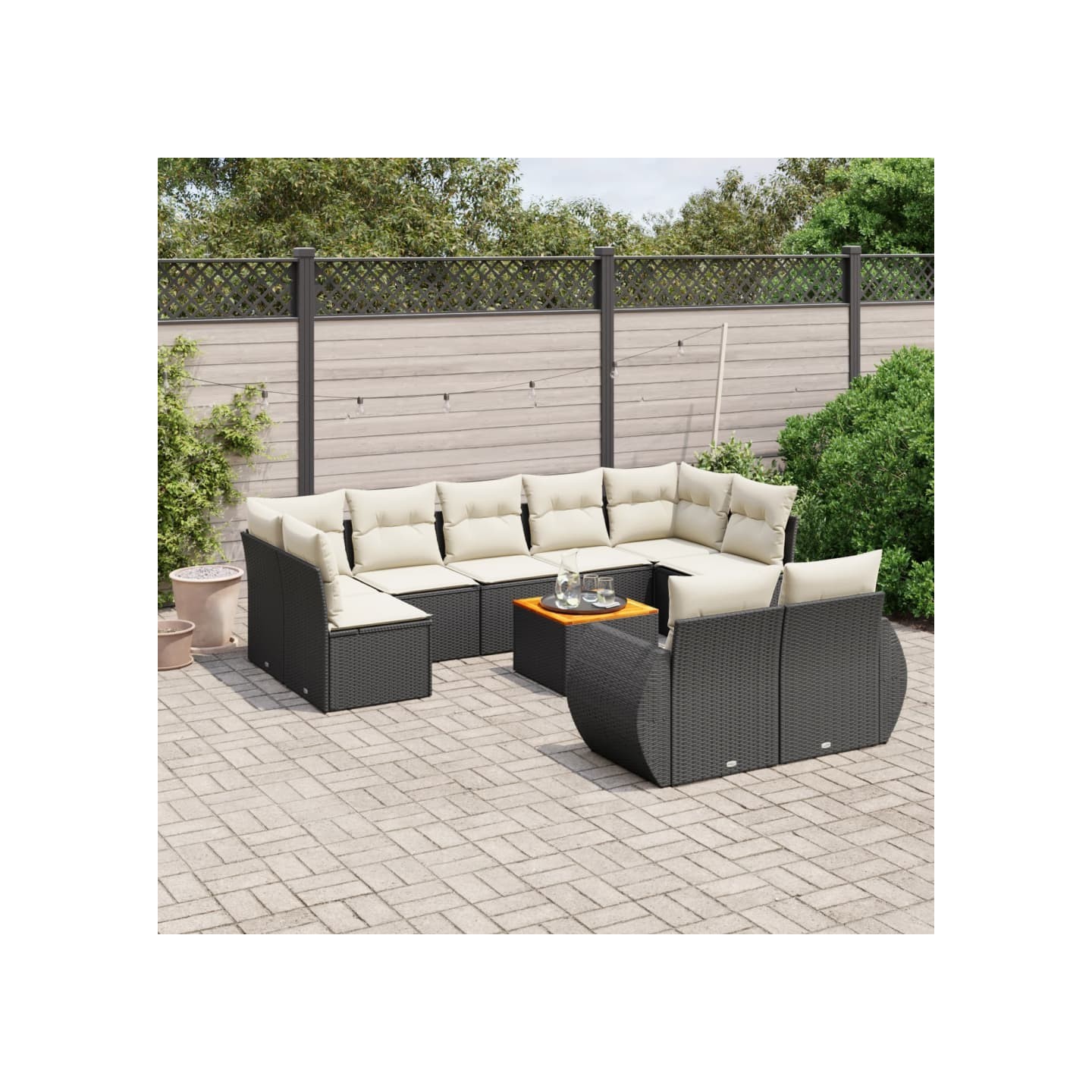 Salon de jardin 10 pcs avec coussins noir résine tressée