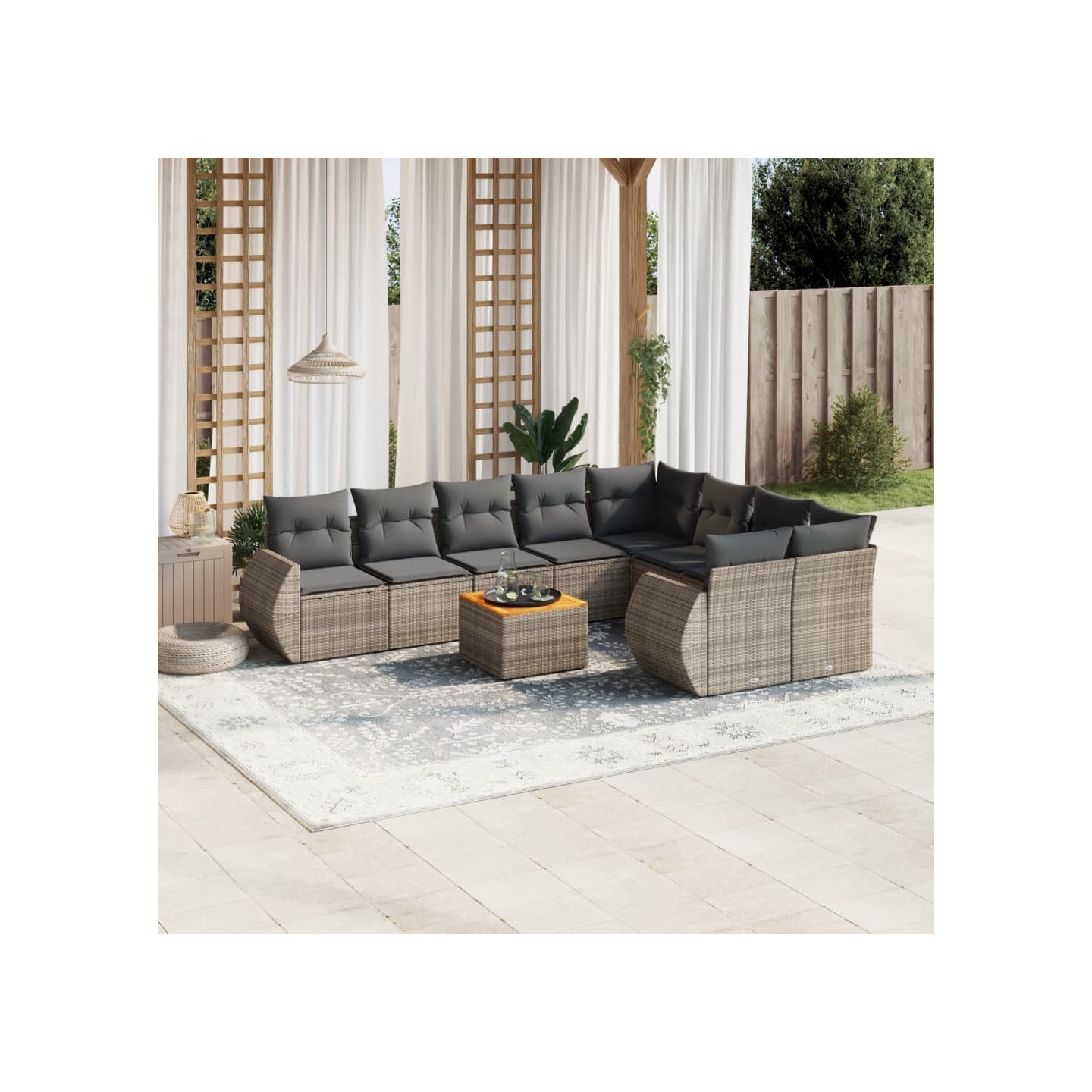 Salon de jardin avec coussins 10 pcs gris résine tressée