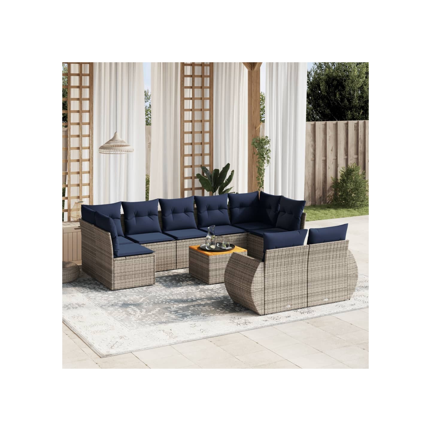Ensemble de canapé de jardin 10 pcs avec coussins gris