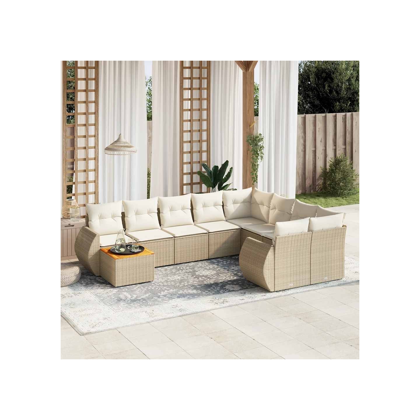 Salon de jardin avec coussins 10 pcs beige résine tressée
