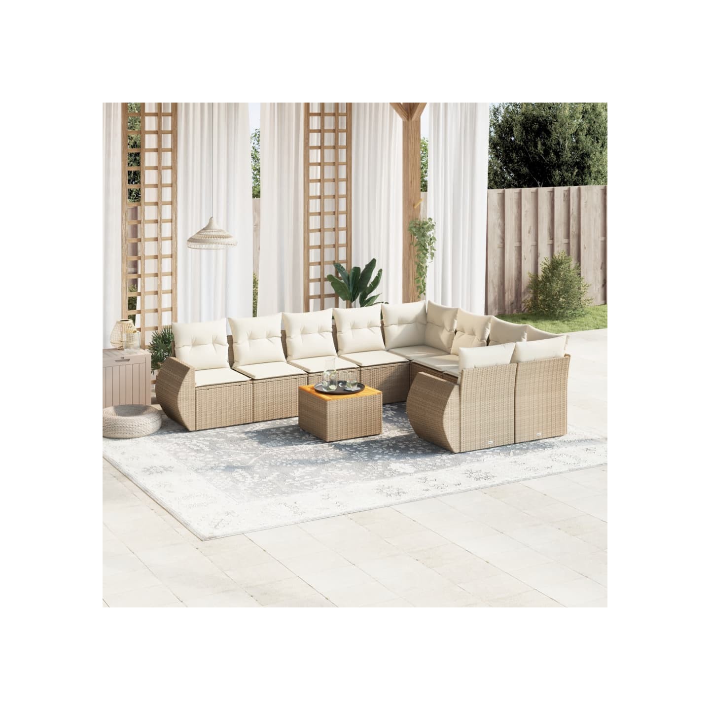 Salon de jardin avec coussins 10 pcs beige résine tressée