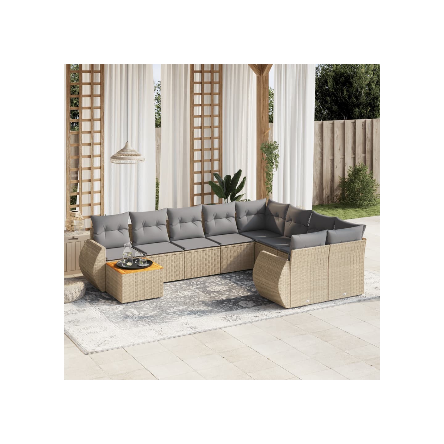 Salon de jardin avec coussins 10 pcs beige résine tressée