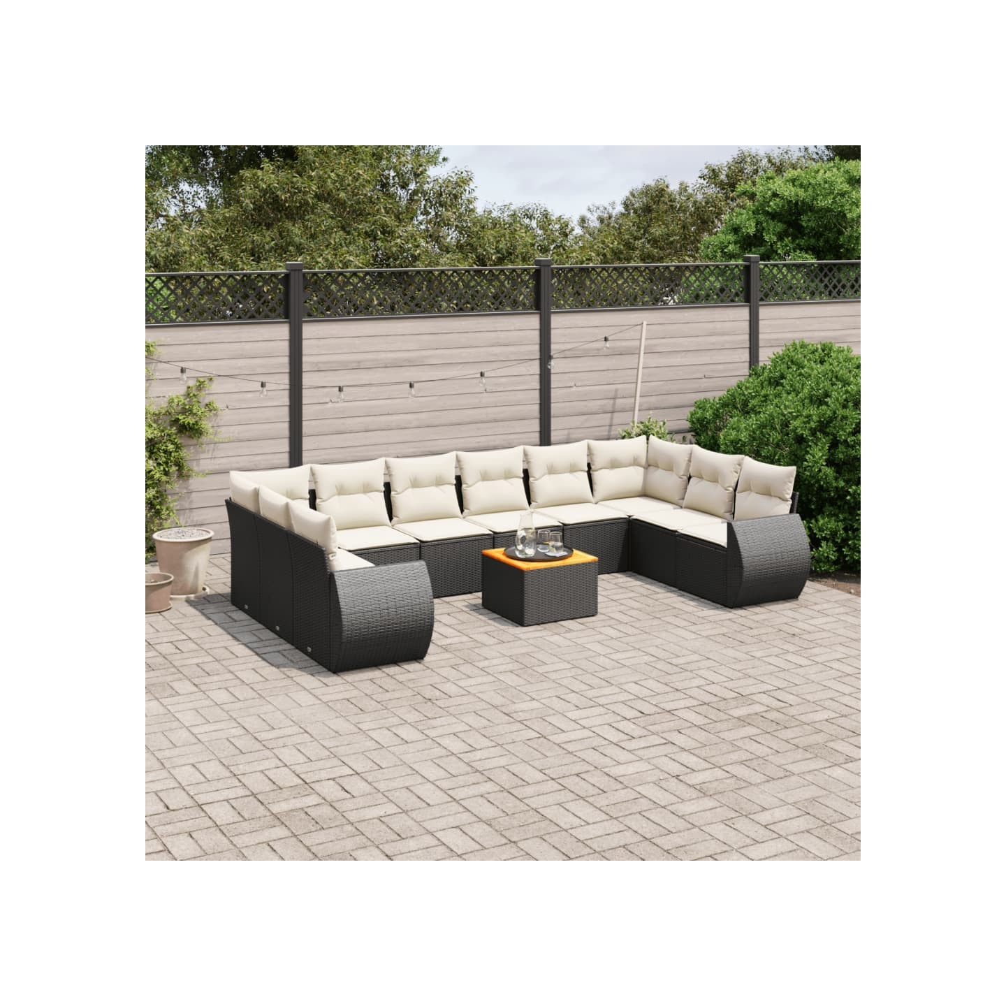 Salon de jardin 11 pcs avec coussins noir résine tressée