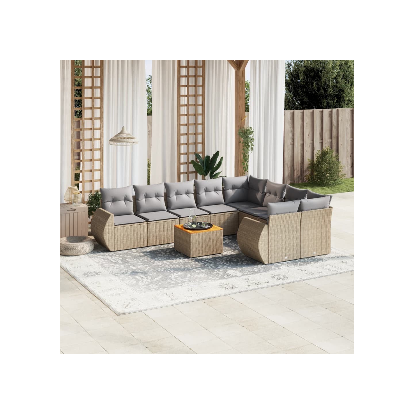 Salon de jardin avec coussins 10 pcs beige résine tressée