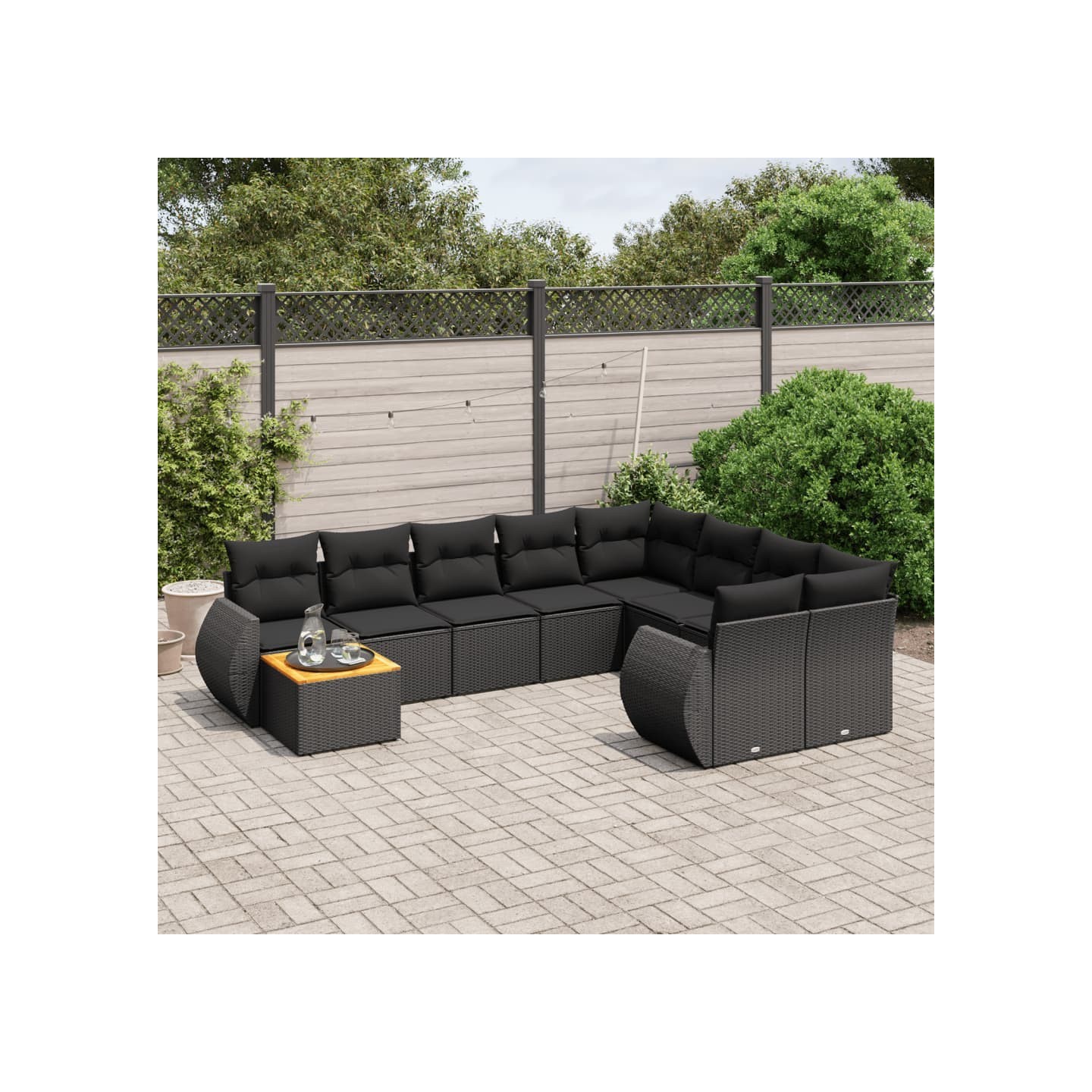 Salon de jardin 10 pcs avec coussins noir résine tressée