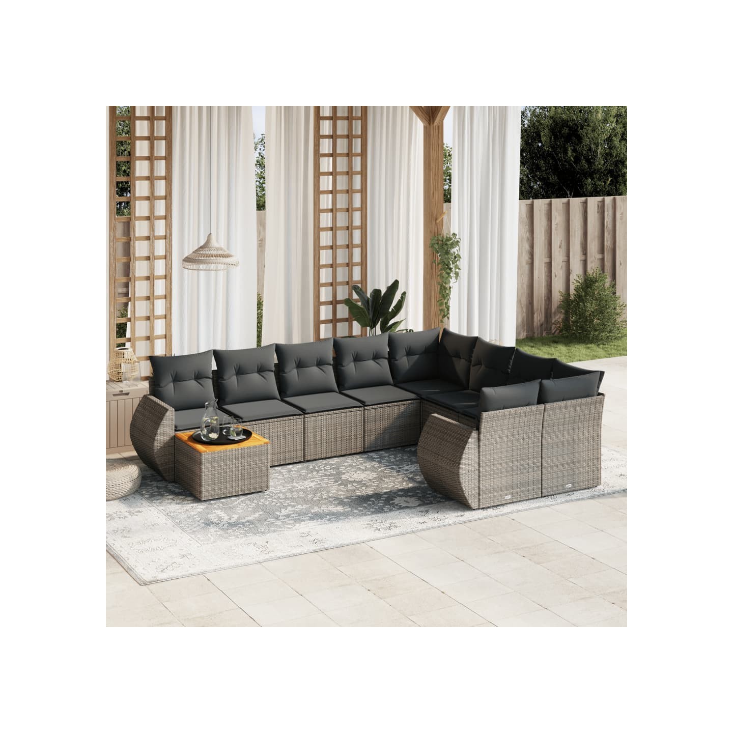 Salon de jardin avec coussins 10 pcs gris résine tressée
