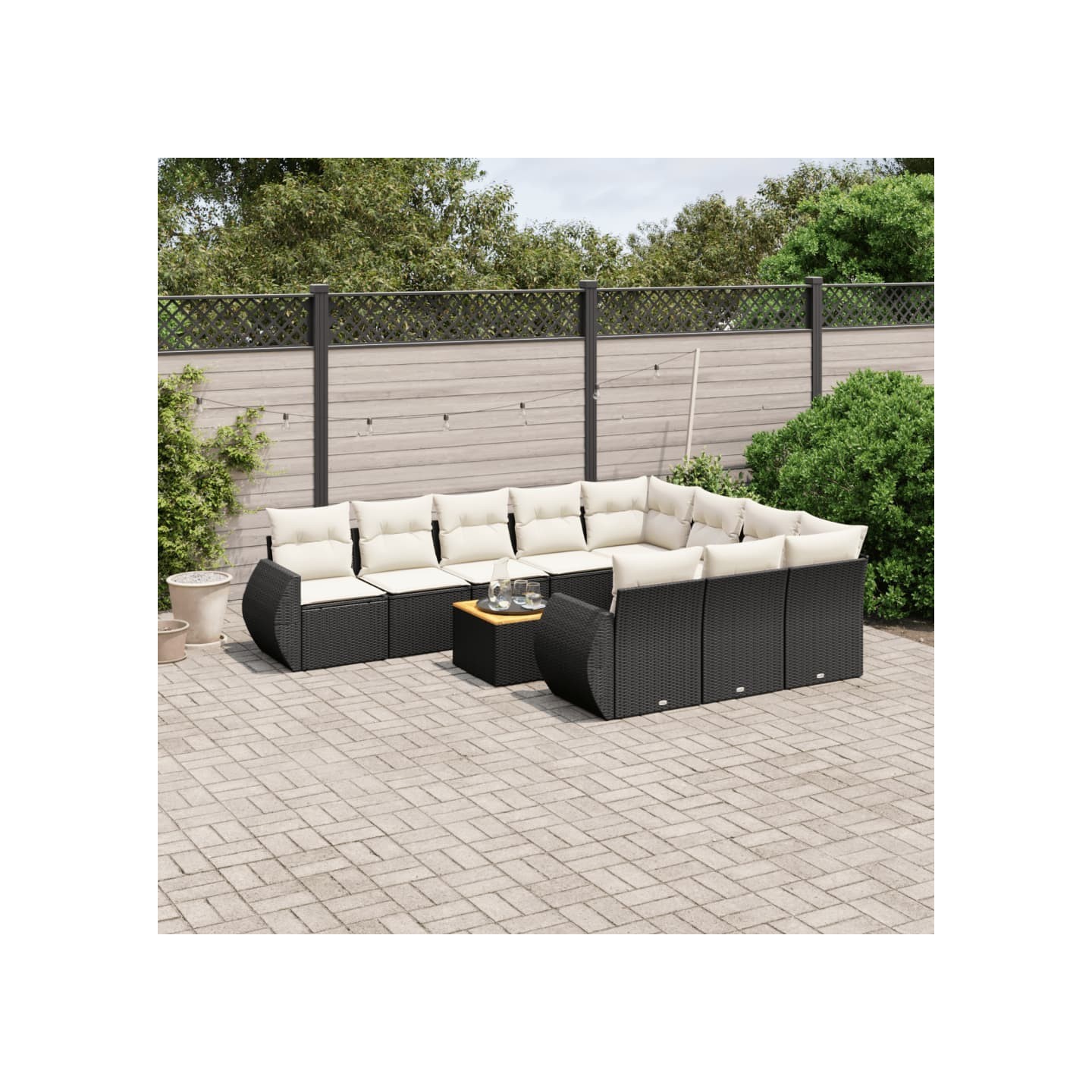Salon de jardin 11 pcs avec coussins noir résine tressée
