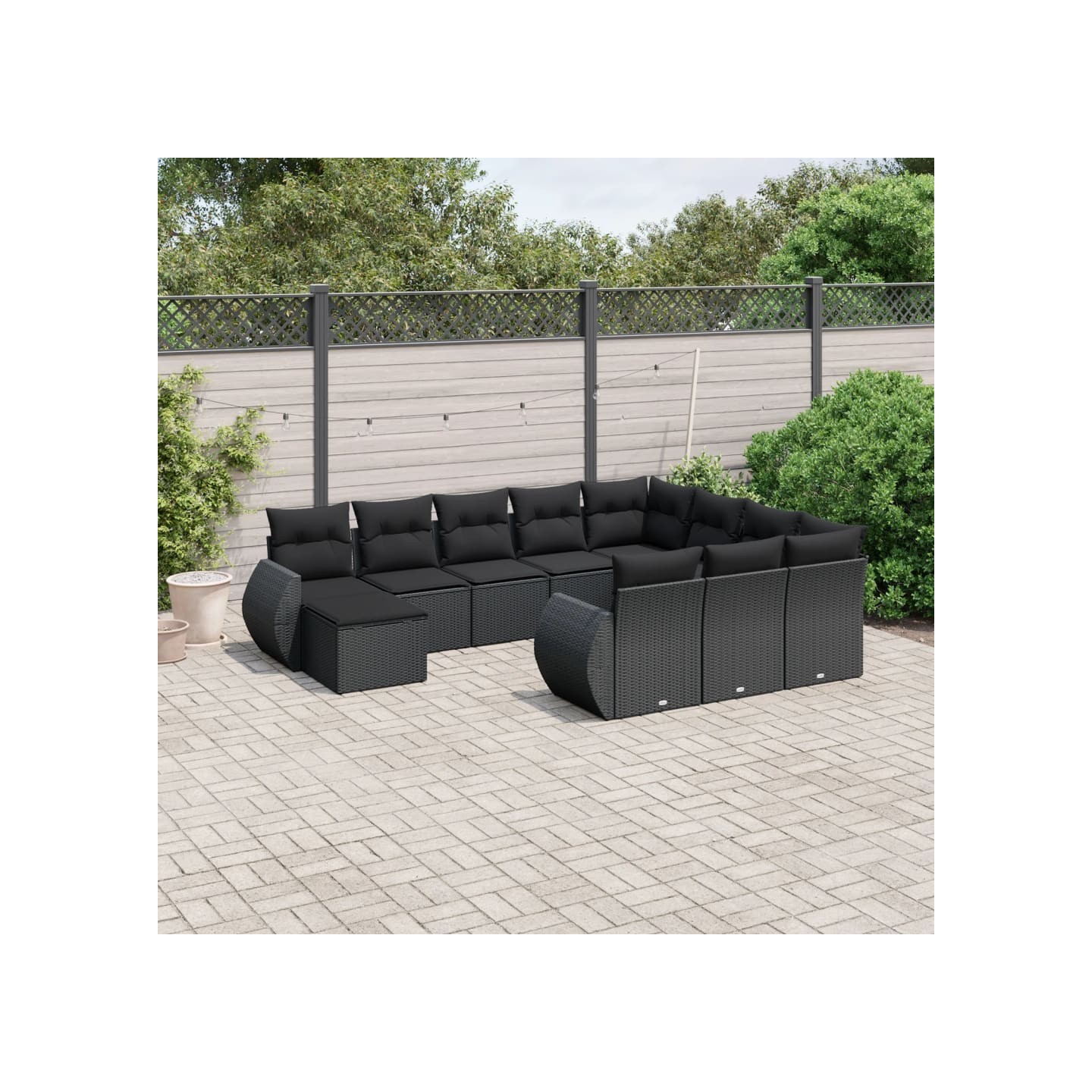 Salon de jardin 11 pcs avec coussins noir résine tressée