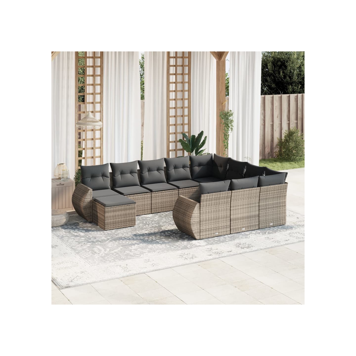 Salon de jardin 11 pcs avec coussins gris résine tressée
