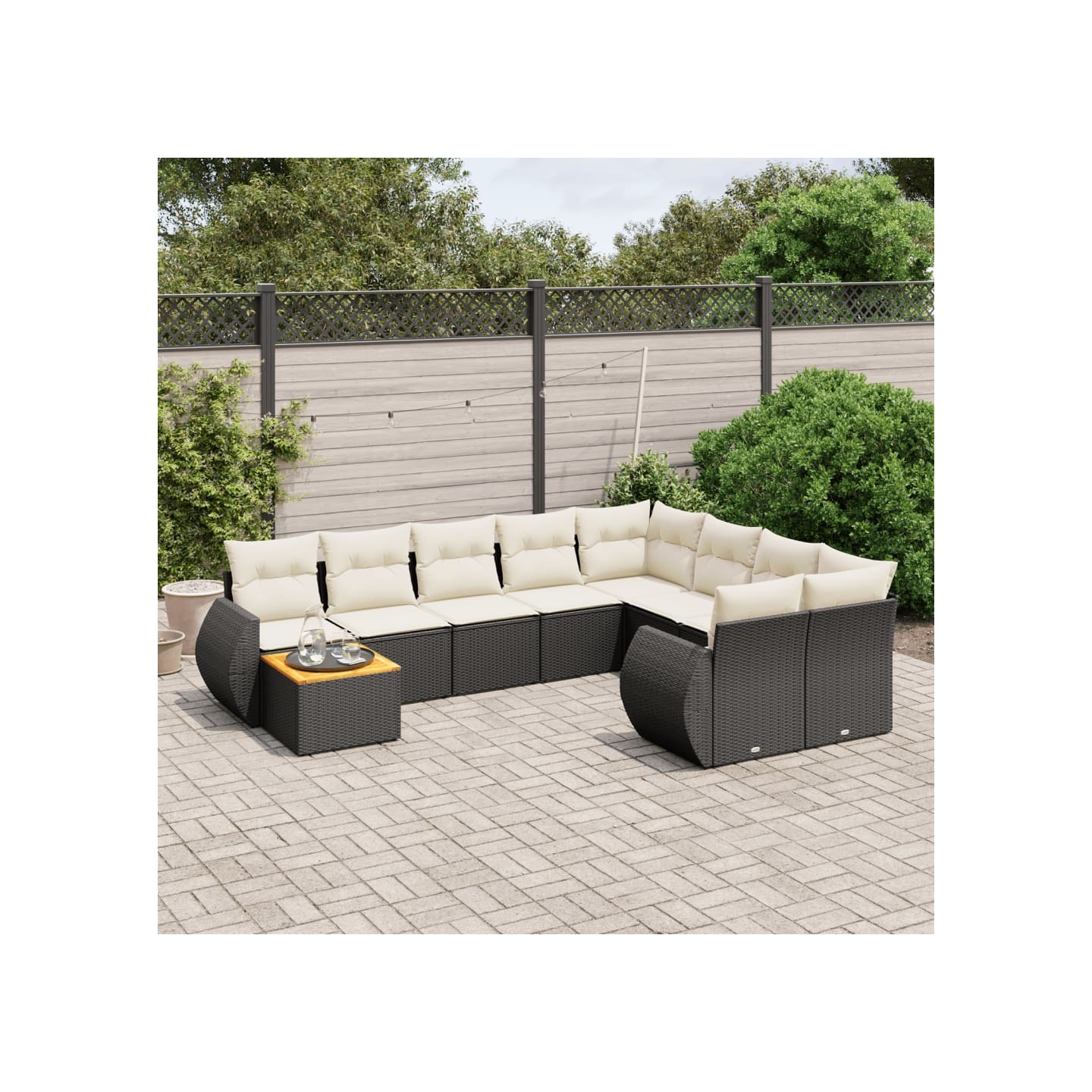 Salon de jardin 10 pcs avec coussins noir résine tressée
