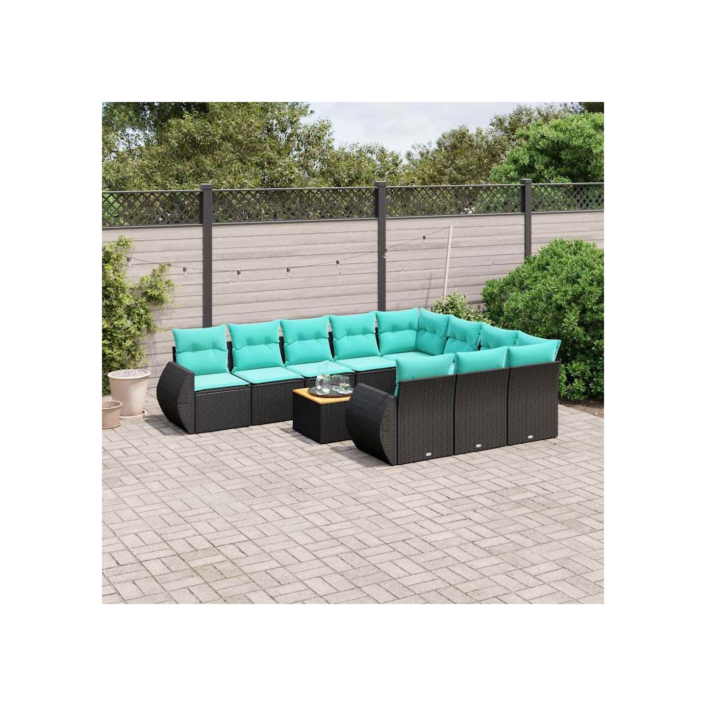 Ensemble de canapé de jardin 11 pcs avec coussins noir